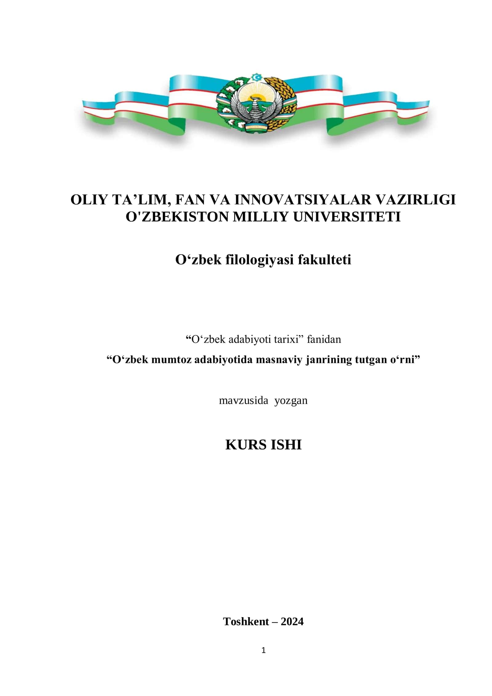 O‘zbek mumtoz adabiyotida masnaviy janrining tutgan o‘rni