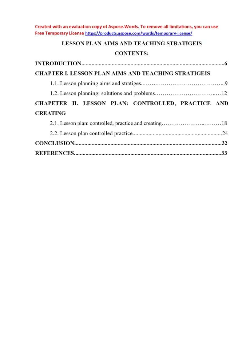 LESSON PLAN AIMS AND TEACHING STRATIGEIS