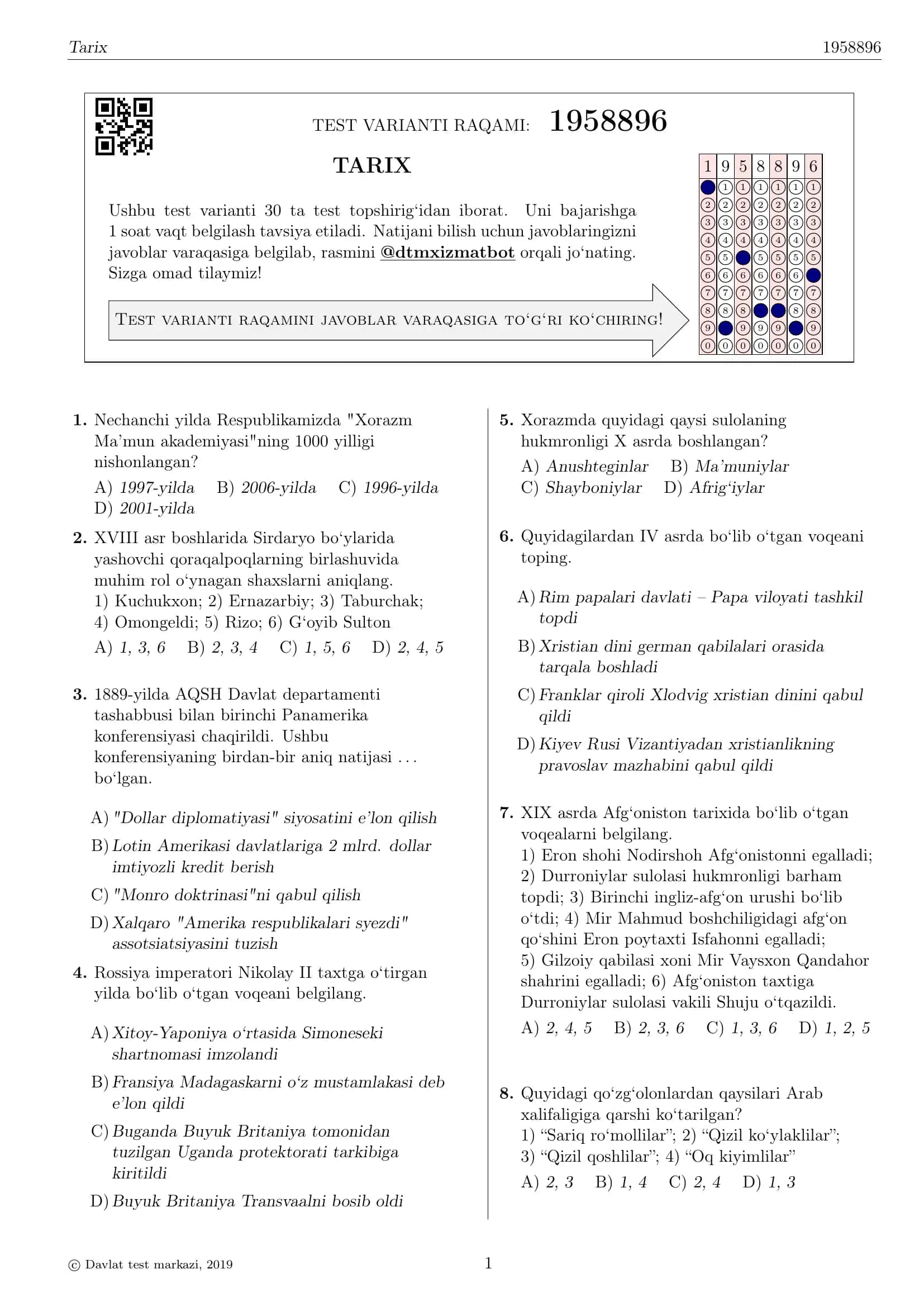 TEST VARIANTI RAQAMI: 1958896