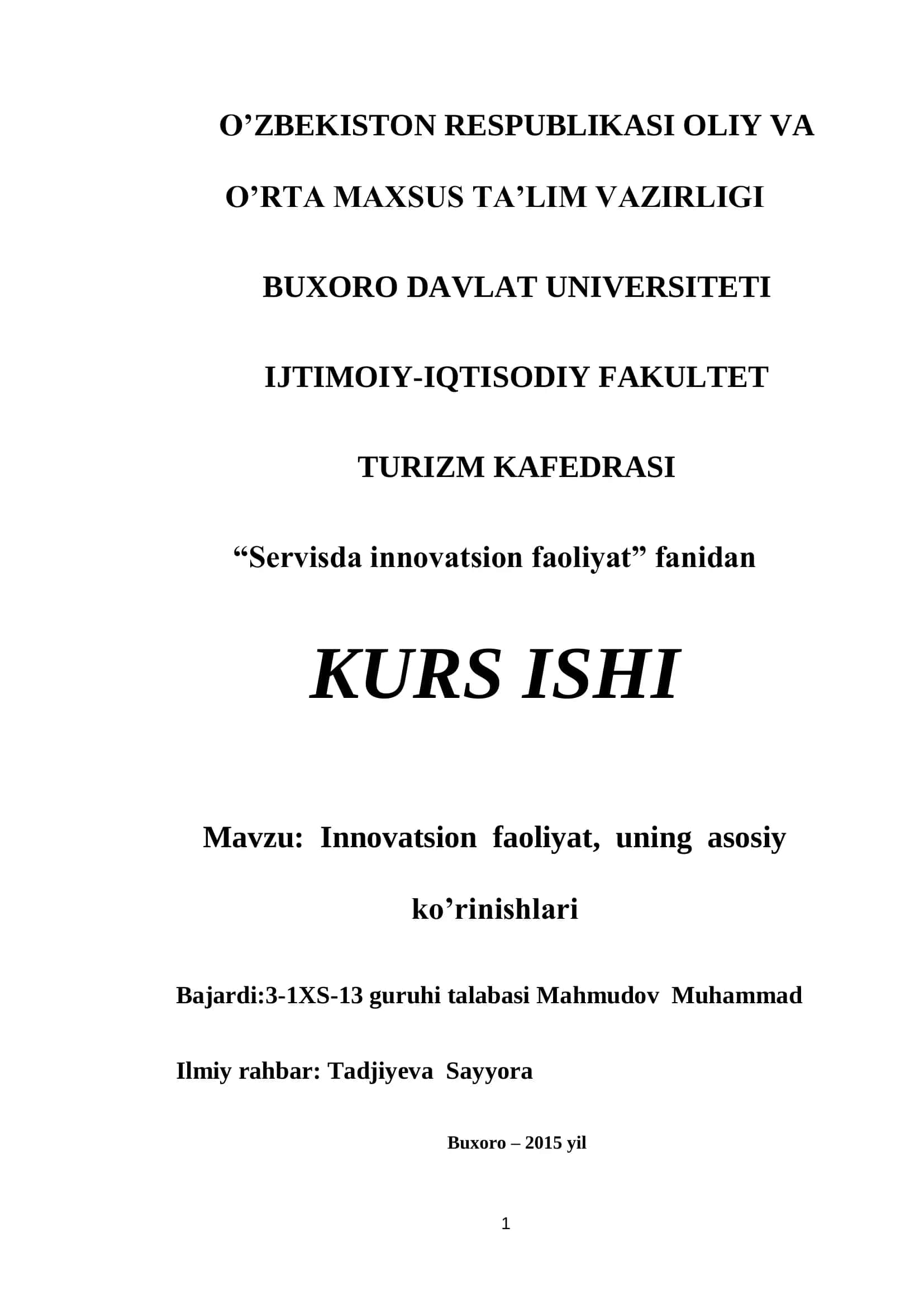 Servisda innovatsion faoliyat