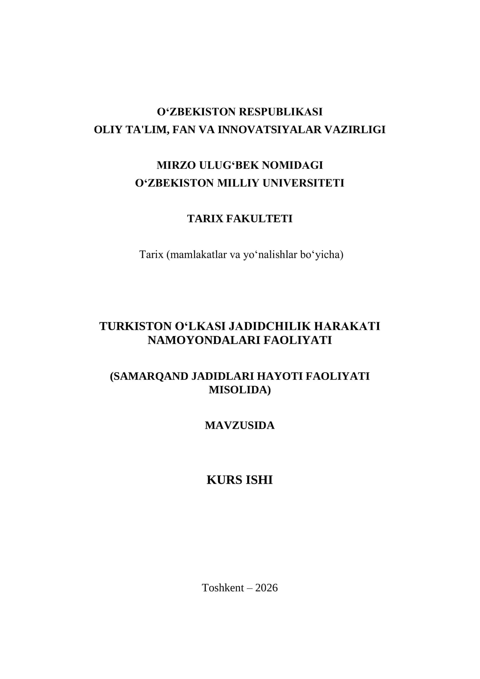 TURKISTON OʻLKASI JADIDCHILIK HARAKATI NAMOYONDALARI FAOLIYATI (SAMARQAND JADIDLARI HAYOTI FAOLIYATI MISOLIDA)