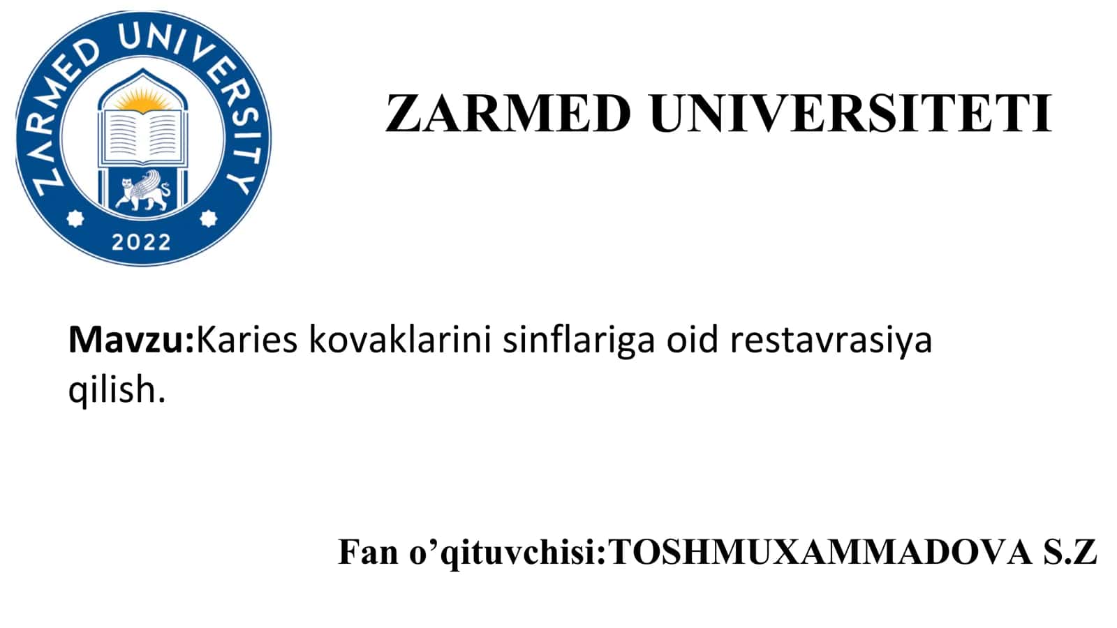 Karies kovaklarini sinflariga oid restavrasiya qilish