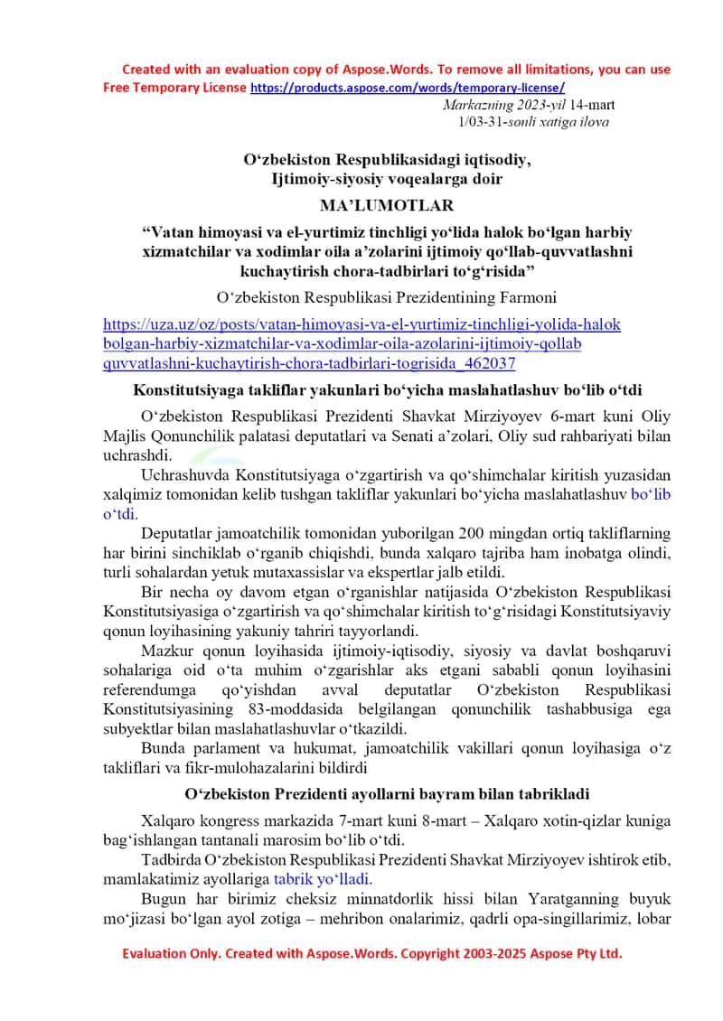 O‘zbekiston Respublikasi Prezidentining Farmoni va Strategik Sheriklik Dasturi