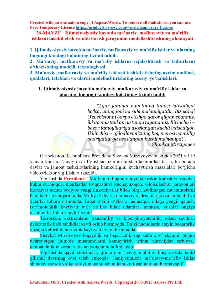 Ijtimoiy-siyosiy hayotda ma’naviy, mafkuraviy va ma’rifiy ishlarni tashkil etish va olib borish jarayonini modellashtirishning ahamiyati