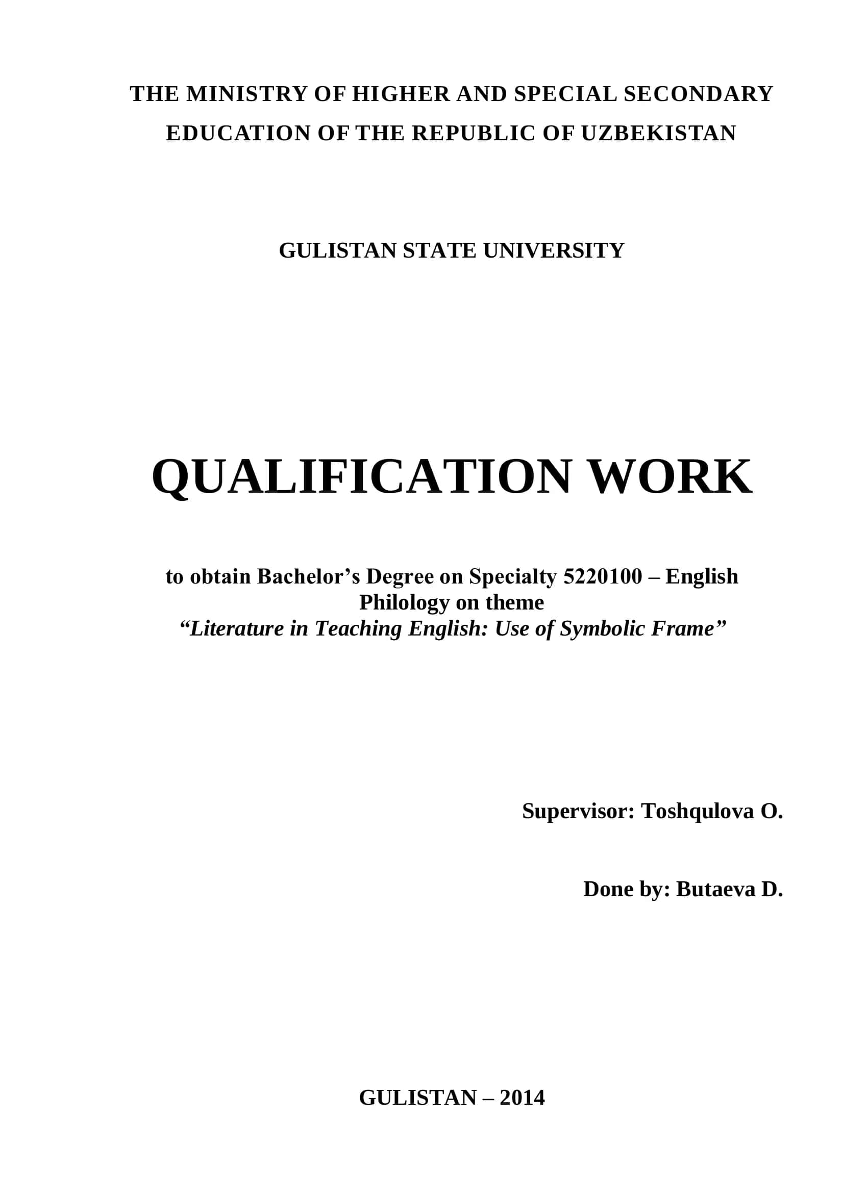 QUALIFICATION WORK - GULISTAN STATE UNIVERSITY