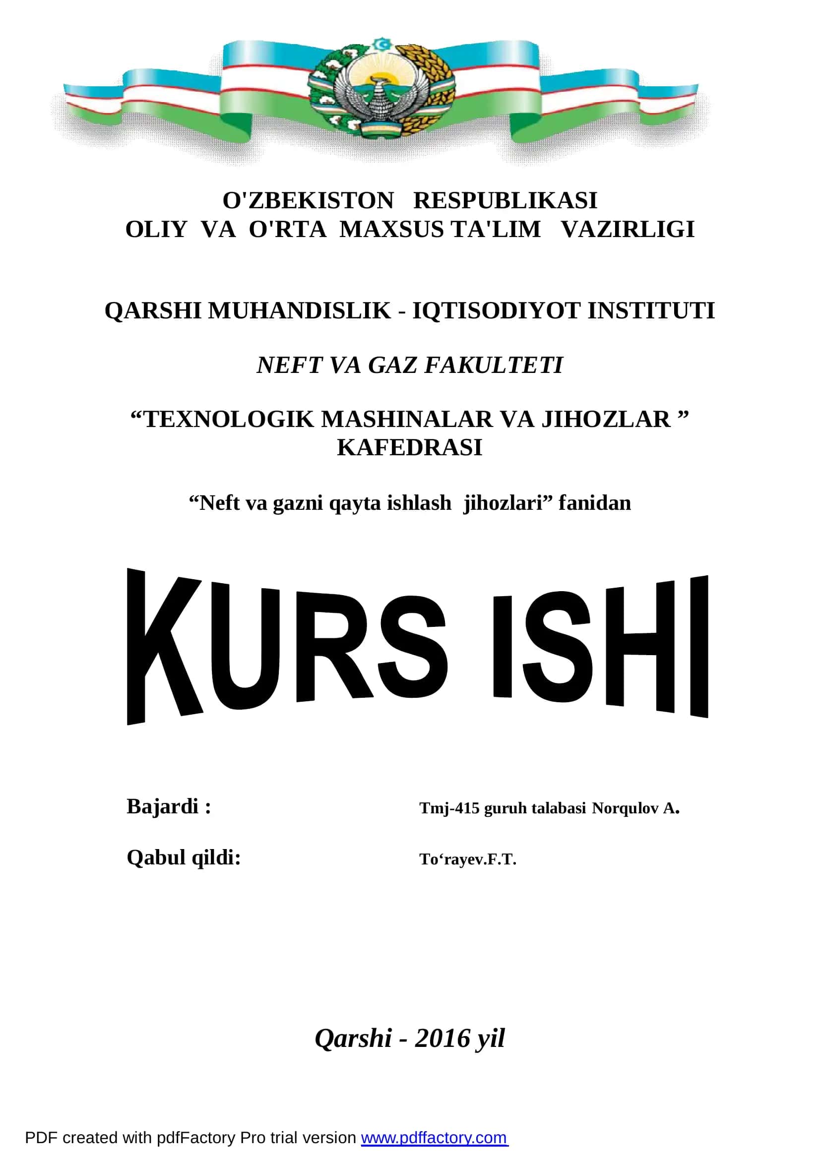 Neft va gazni qayta ishlash jixozlari