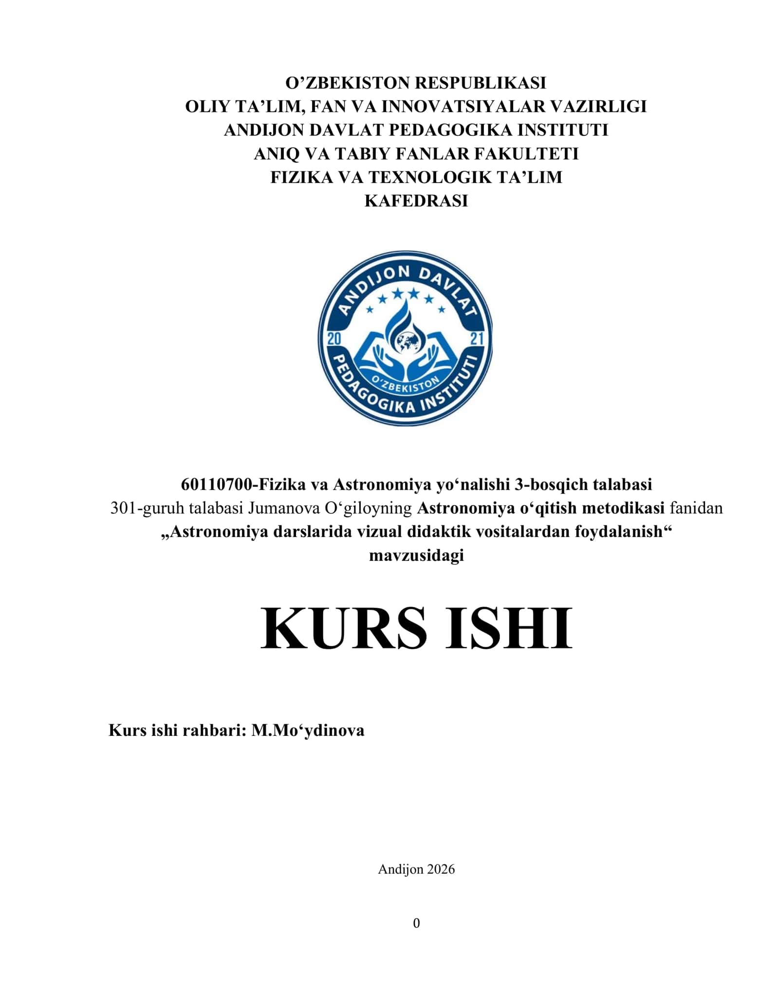 Astronomiya darslarida vizual didaktik vositalardan foydalanish