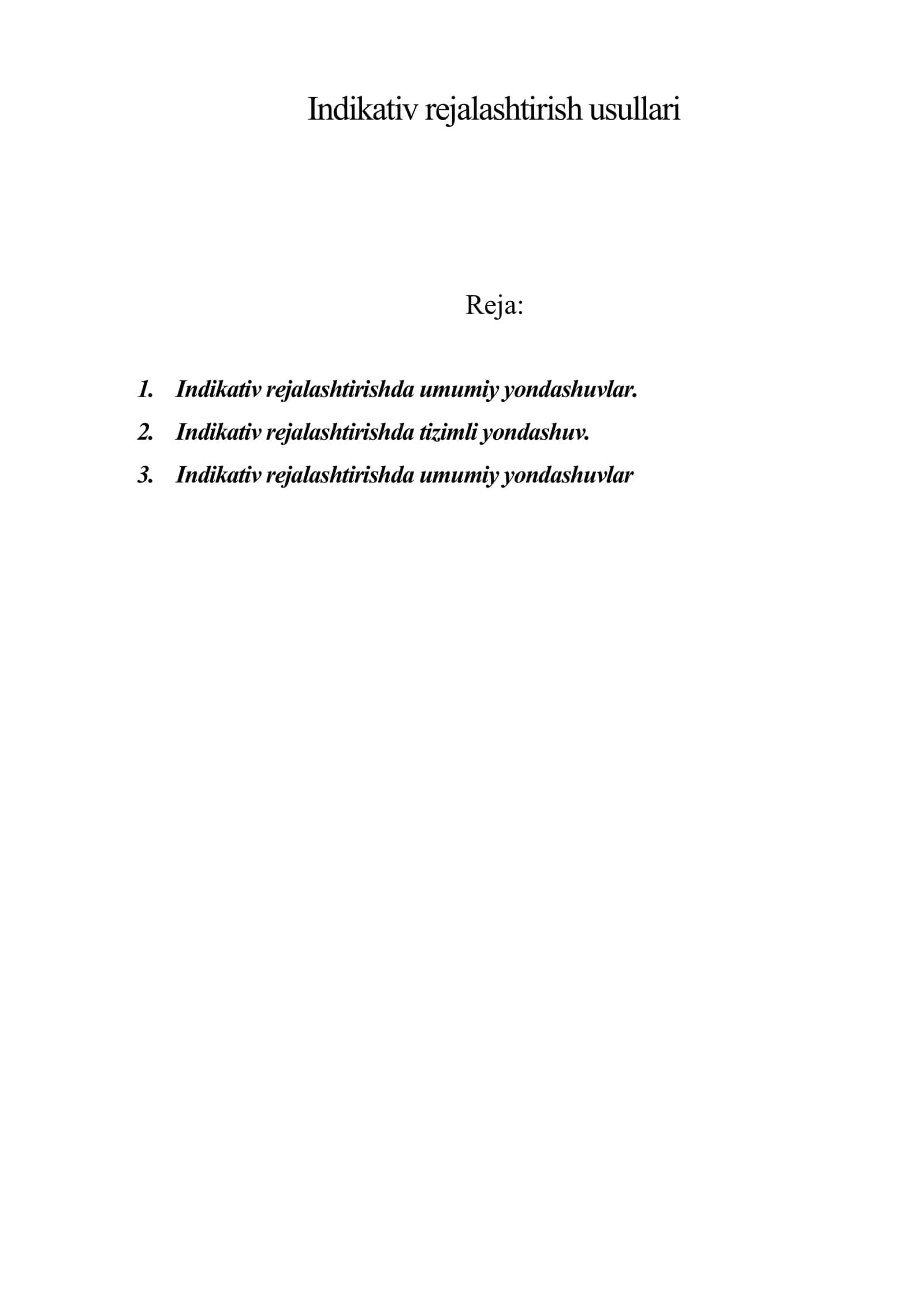 Indikativ rejalashtirish usullari