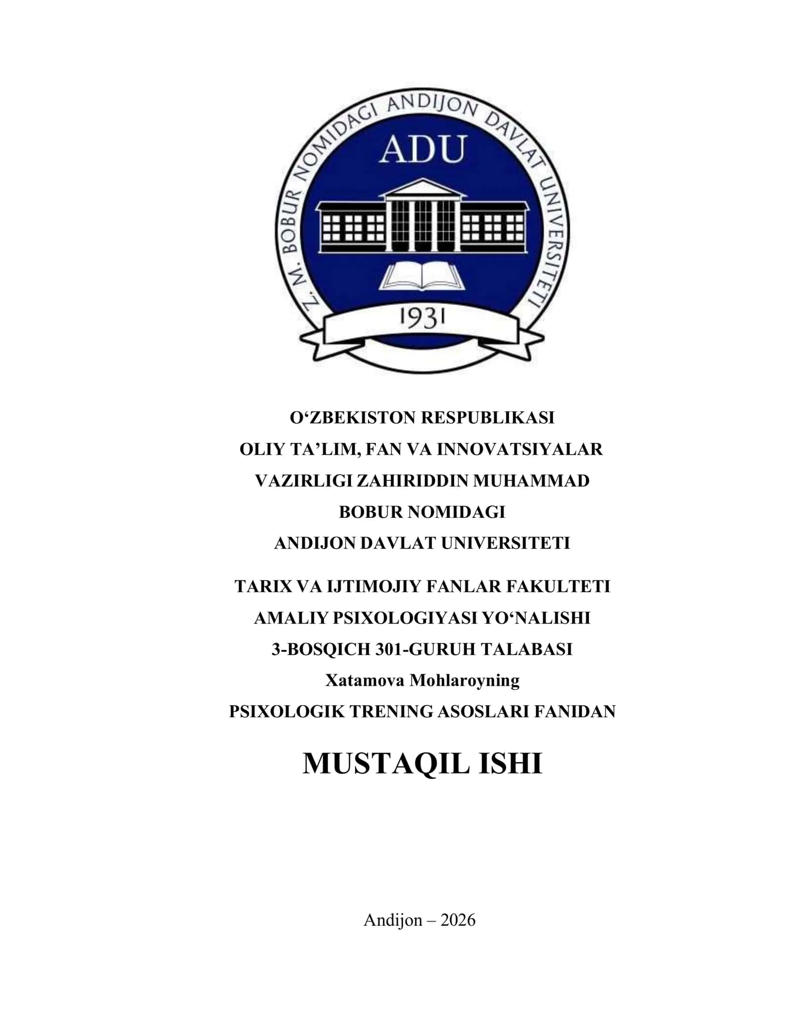 PSIXOLOGIK TRENING ASOSLARI FANIDAN