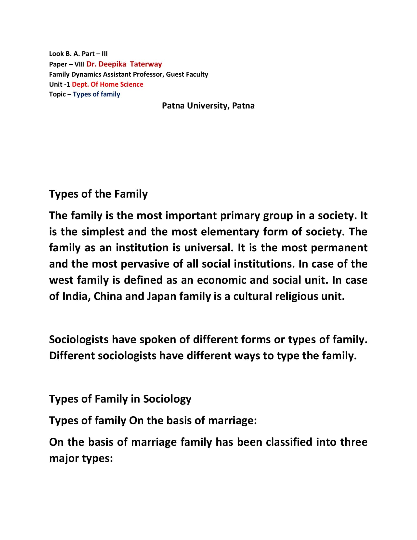 Types of family presentation