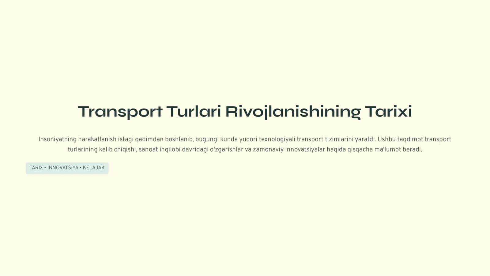 Transport Turlari Rivojlanishining Tarixi