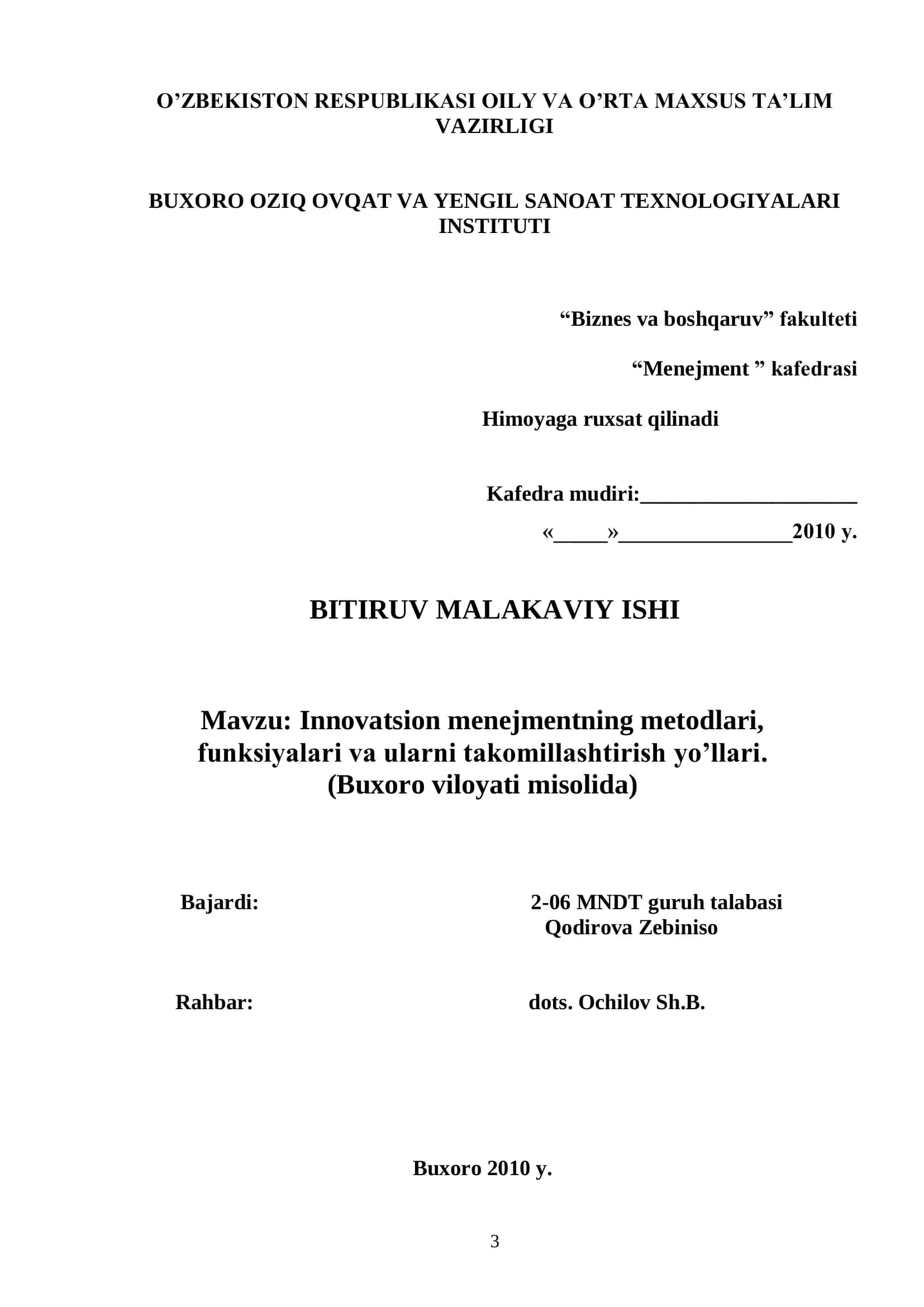 Innovatsion menejmentning metodlari, funksiyalari va ularni takomillashtirish yo’llari