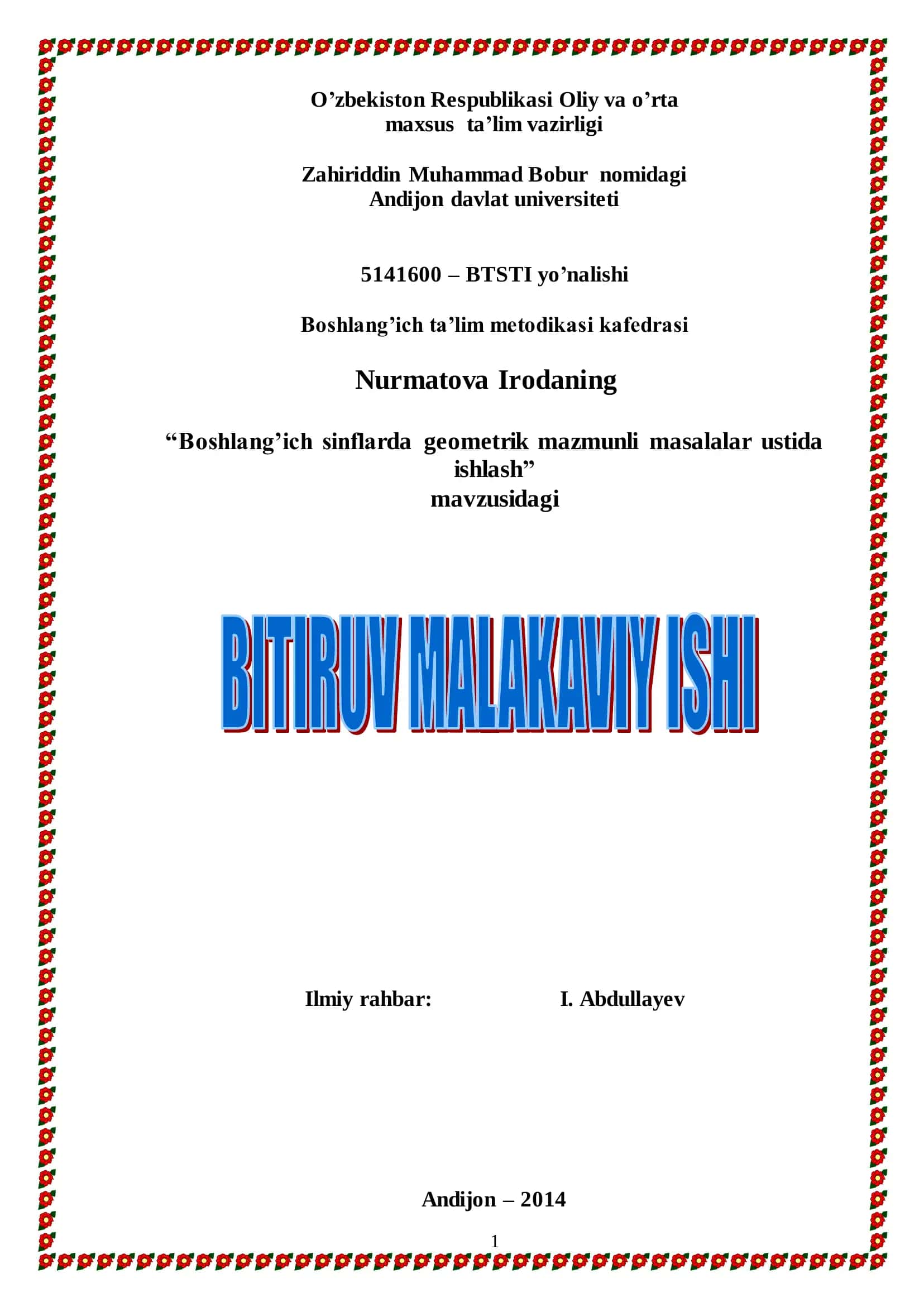 Boshlang’ich sinflarda geometrik mazmunli masalalar ustida ishlash