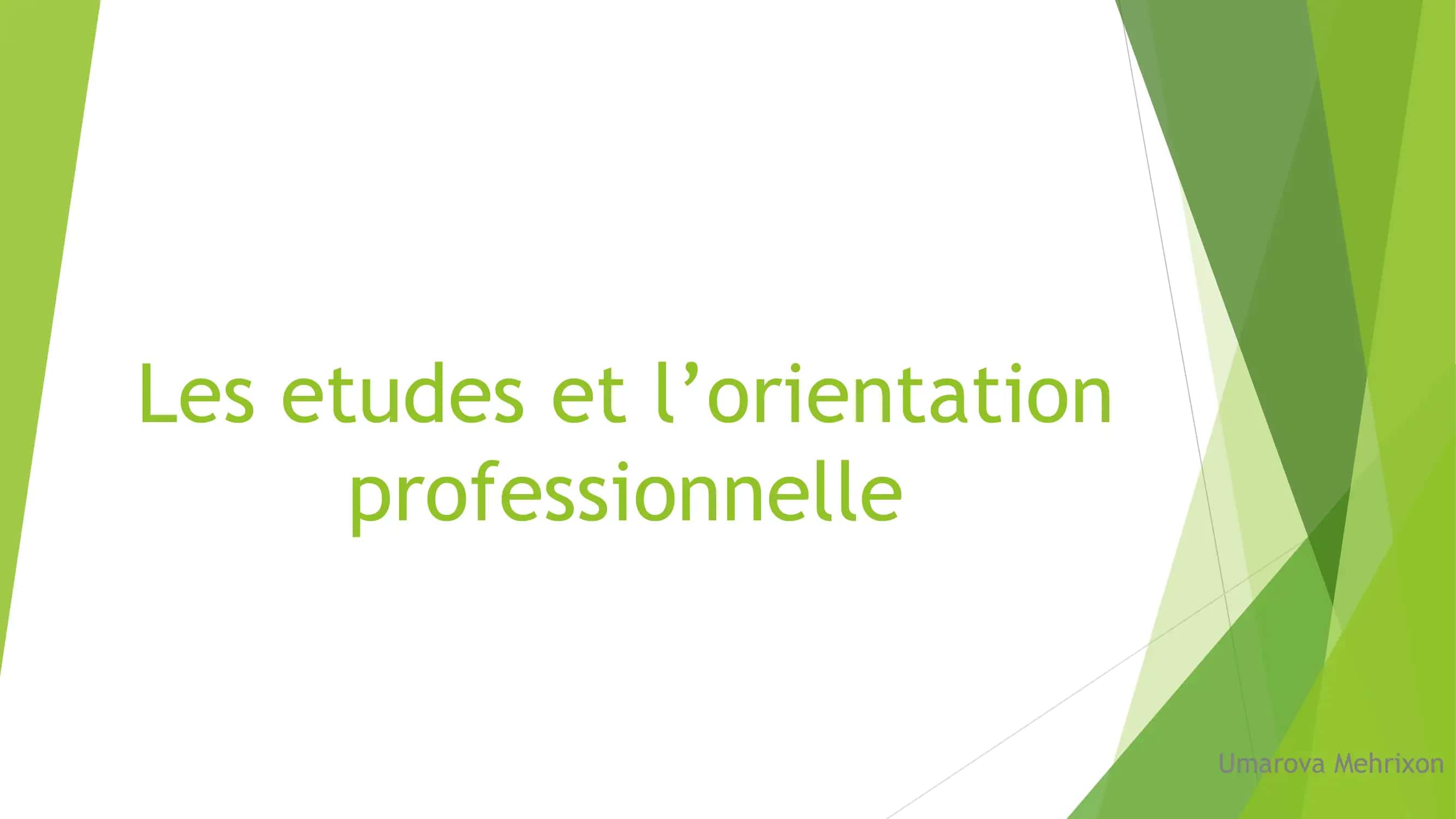 les etudes et les l'orientation professionnelle