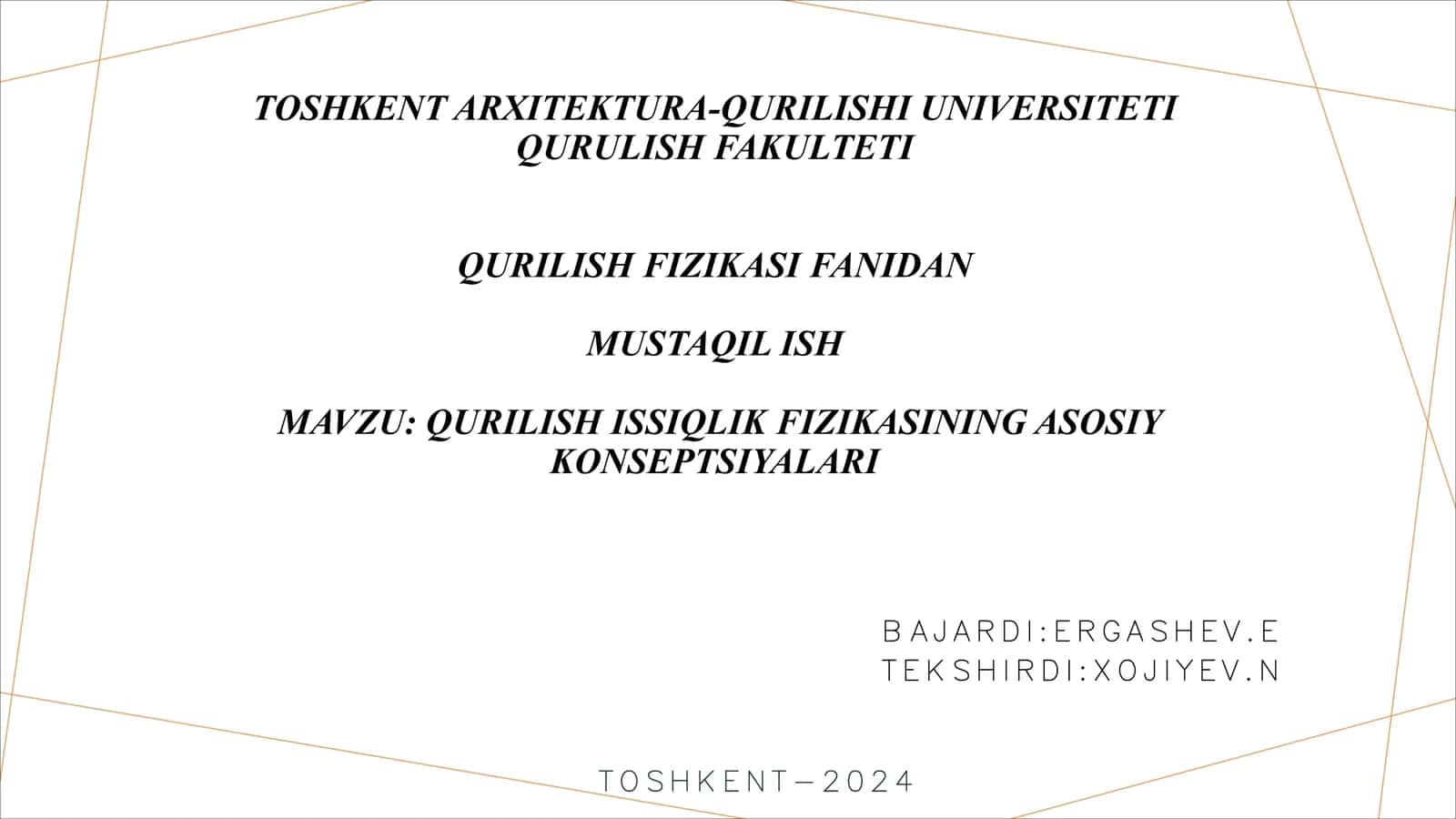 ISSIQLIK FIZIKASI FANIDAN MUSTAQIL ISH