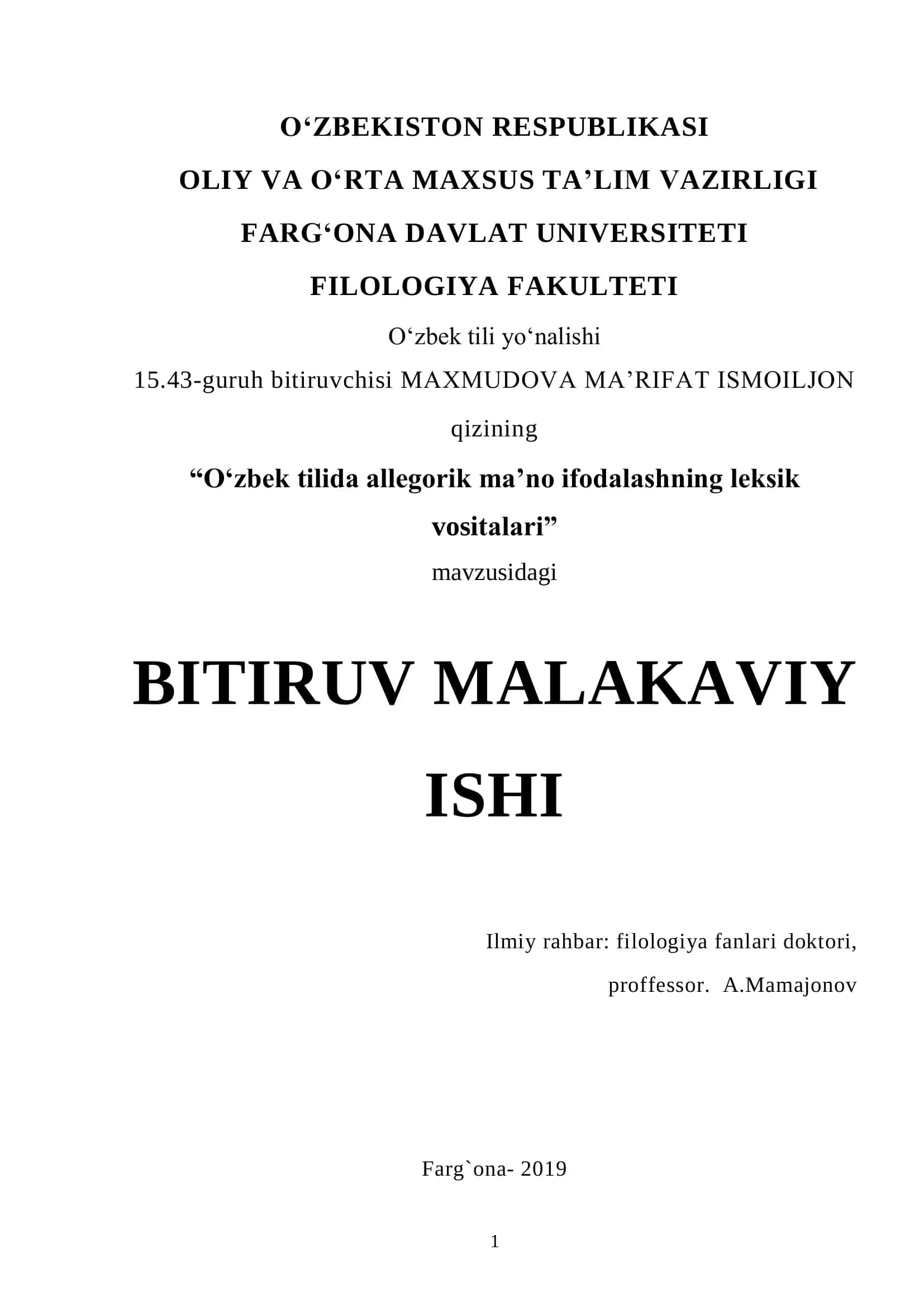 O‘zbek tilida allegorik ma’no ifodalashning leksik vositalari