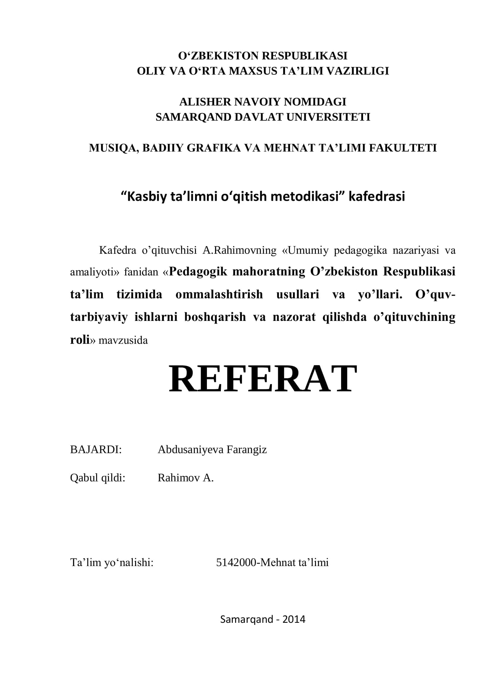 Pedagogik mahoratning o'qitish metodikasi