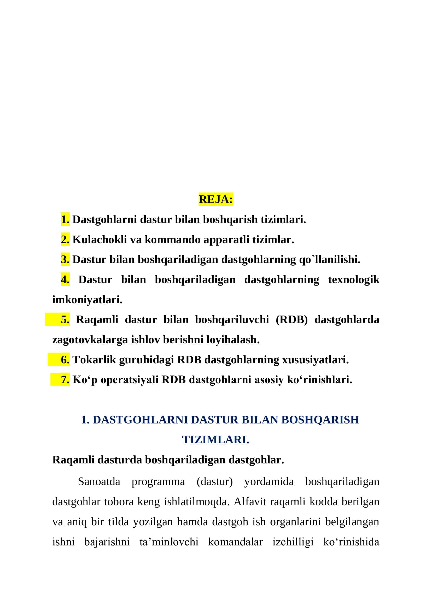 Dastgohlar va dasturiy boshqaruv tizimlari