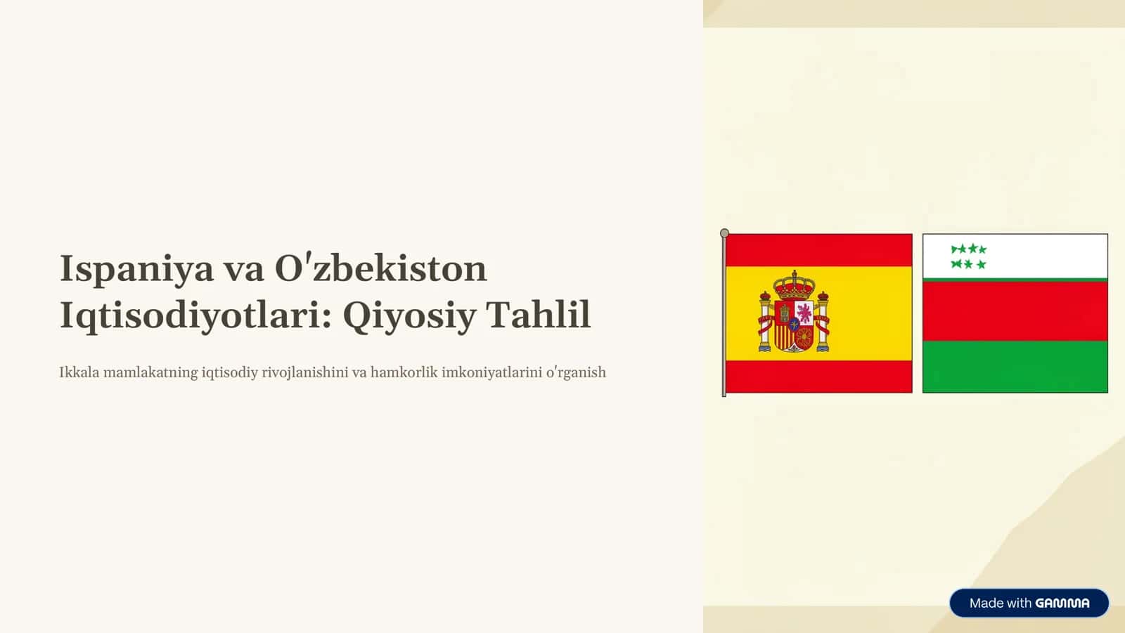 Ispaniya va O'zbekiston Iqtisodiyotlari: Qiyosiy Tahlil