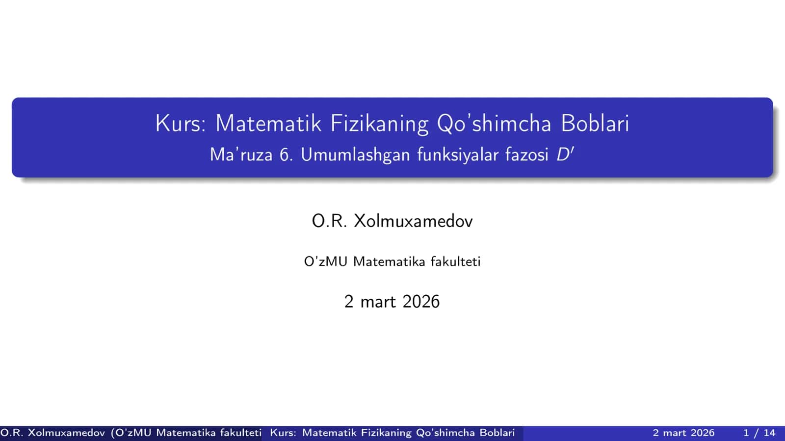 Umumlashgan funksiyalar fazosi D`