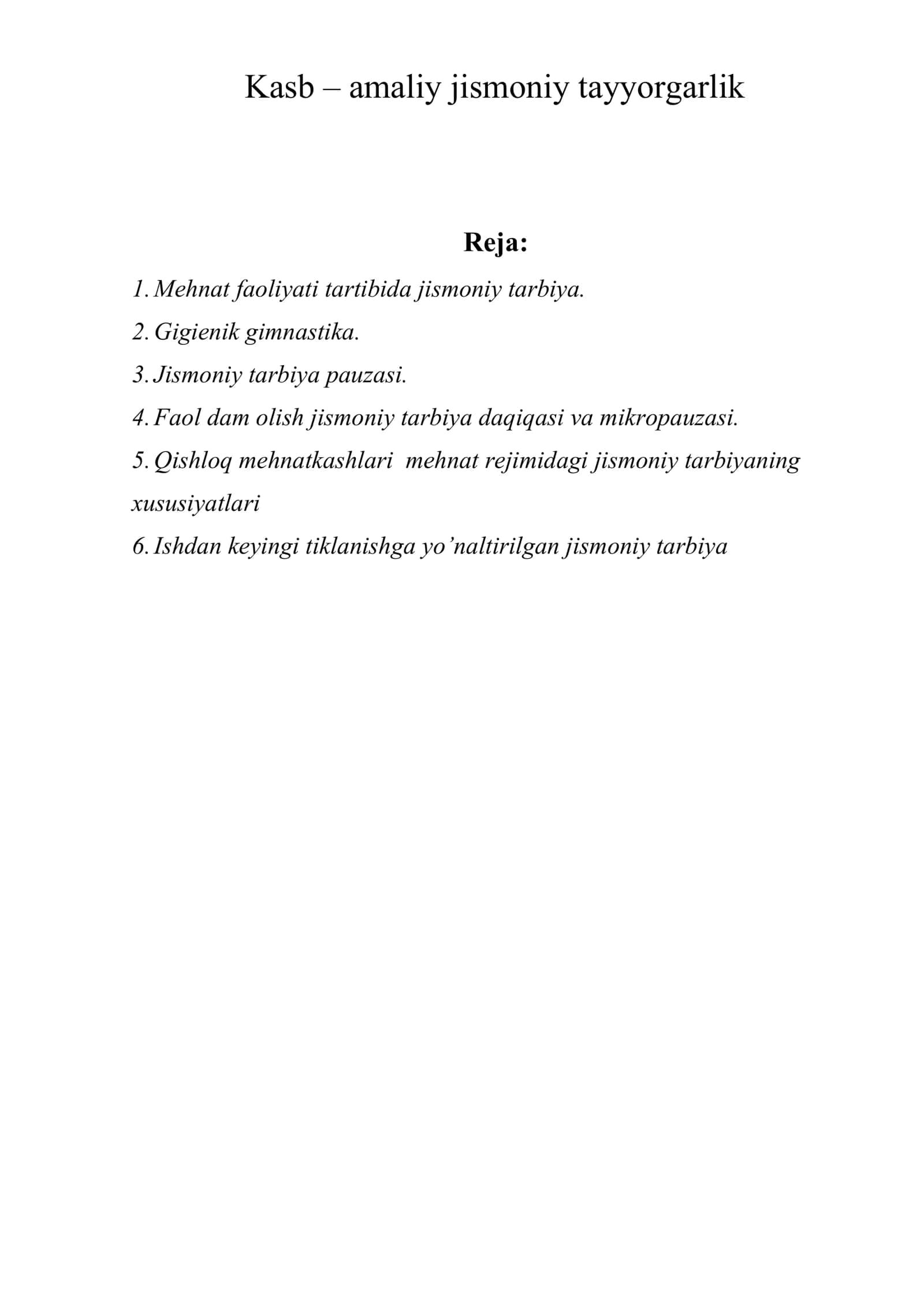 Kasb – amaliy jismoniy tayyorgarlik