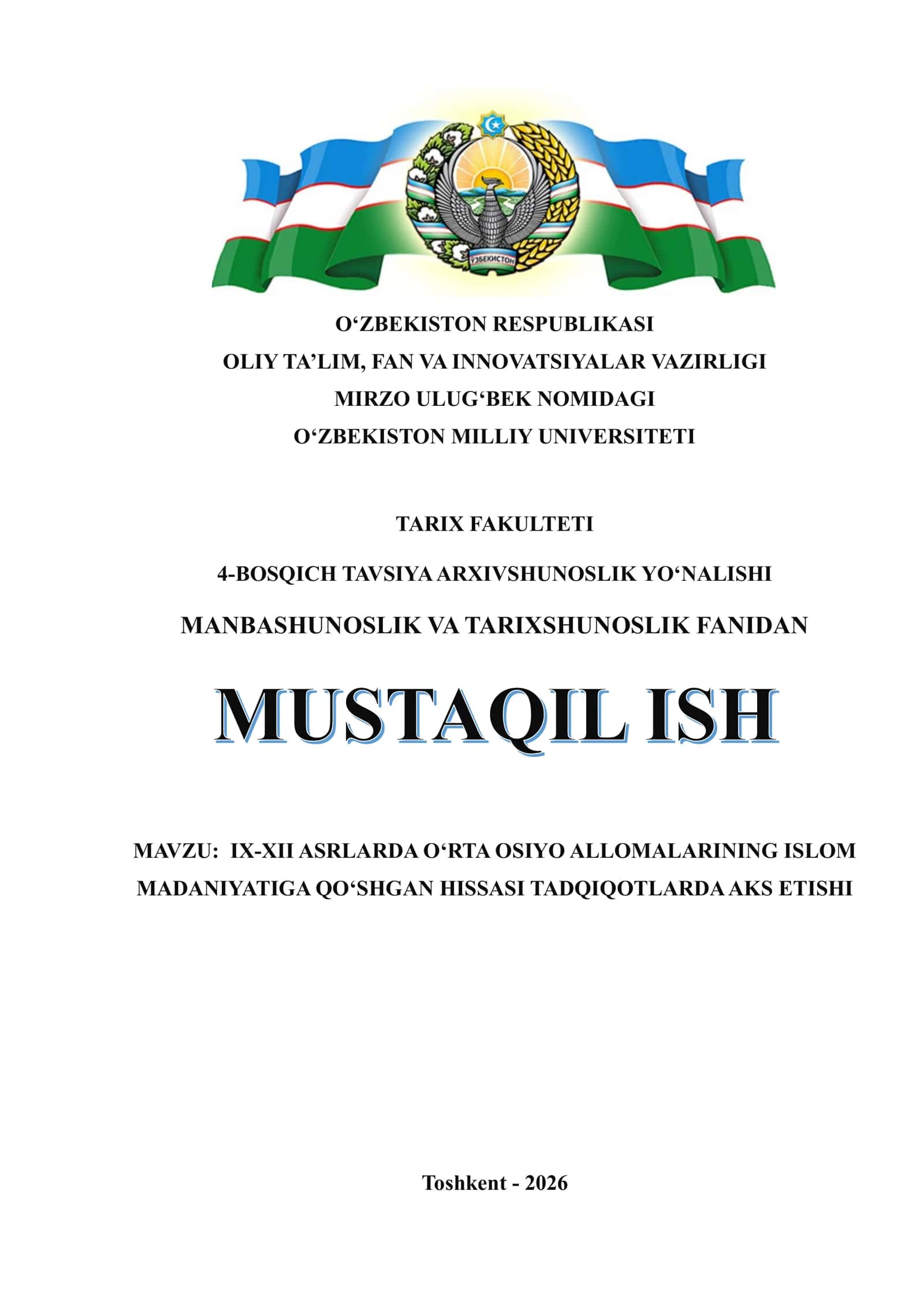 IX-XII ASRLARDA O‘RTA OSIYO ALLOMALARINING ISLOM MADANIYATIGA QO‘SHGAN HISSASI TADQIQOTLARDA AKS ETISHI