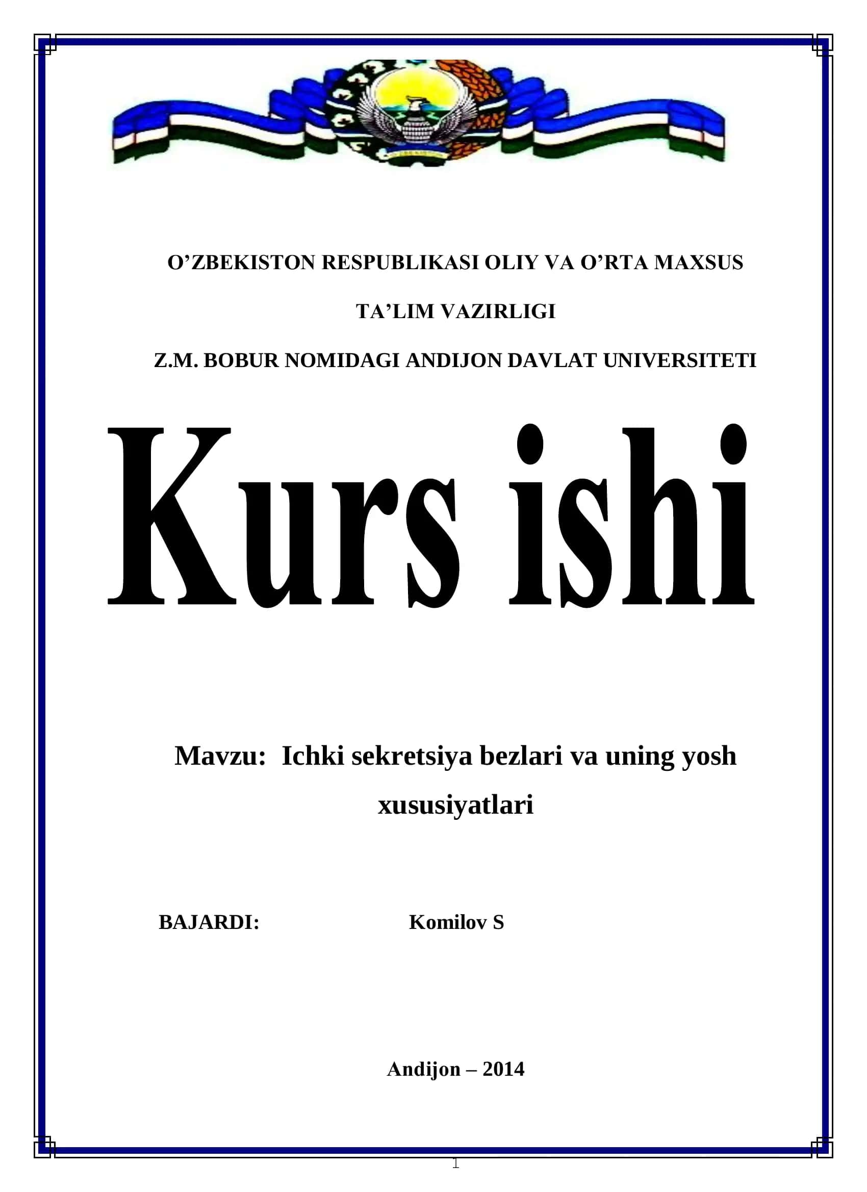 Ichki sekretsiya bezlari va uning yosh xususiyatlari