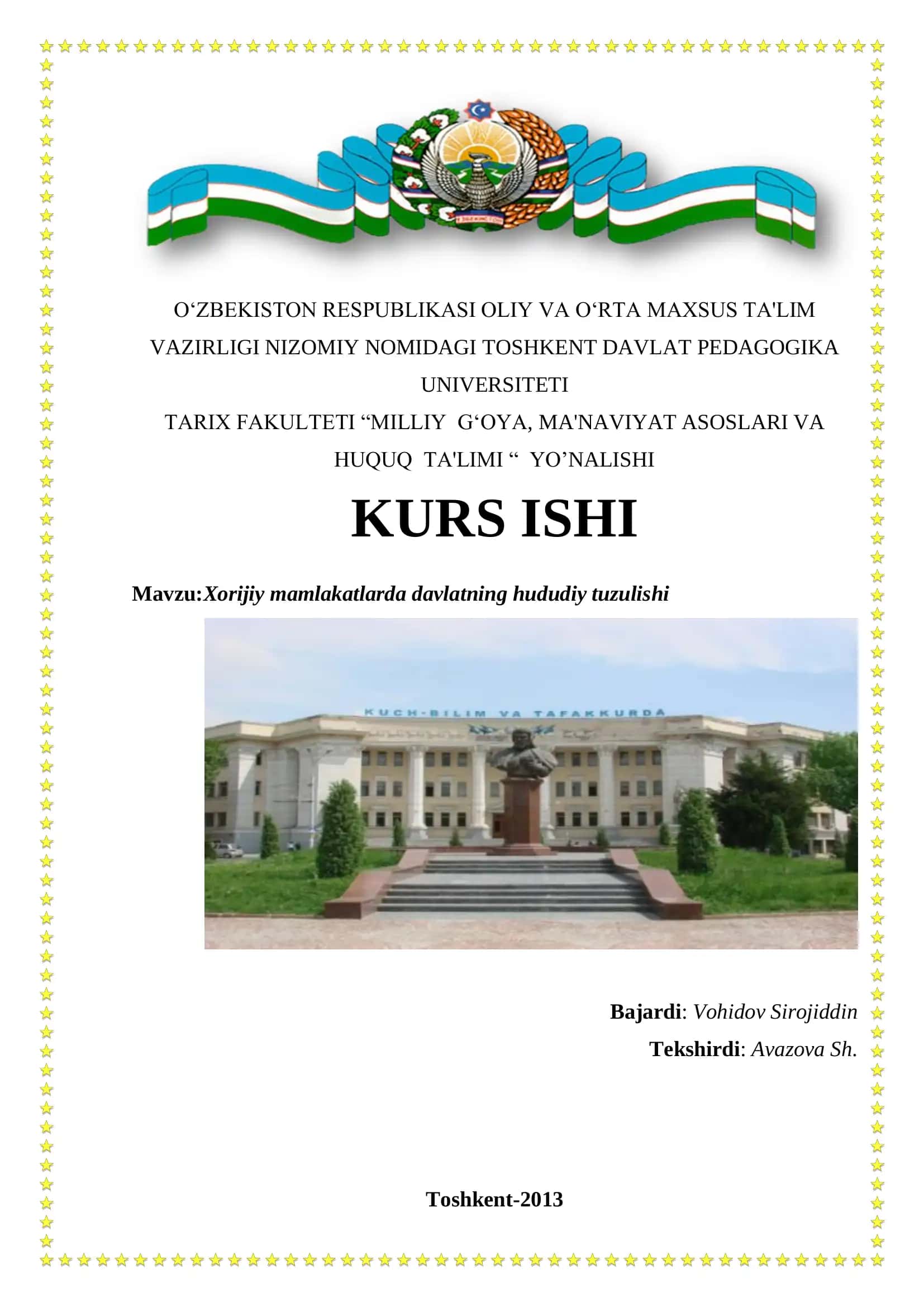 Xorijiy mamlakatlarda davlatning hududiy tuzulishi