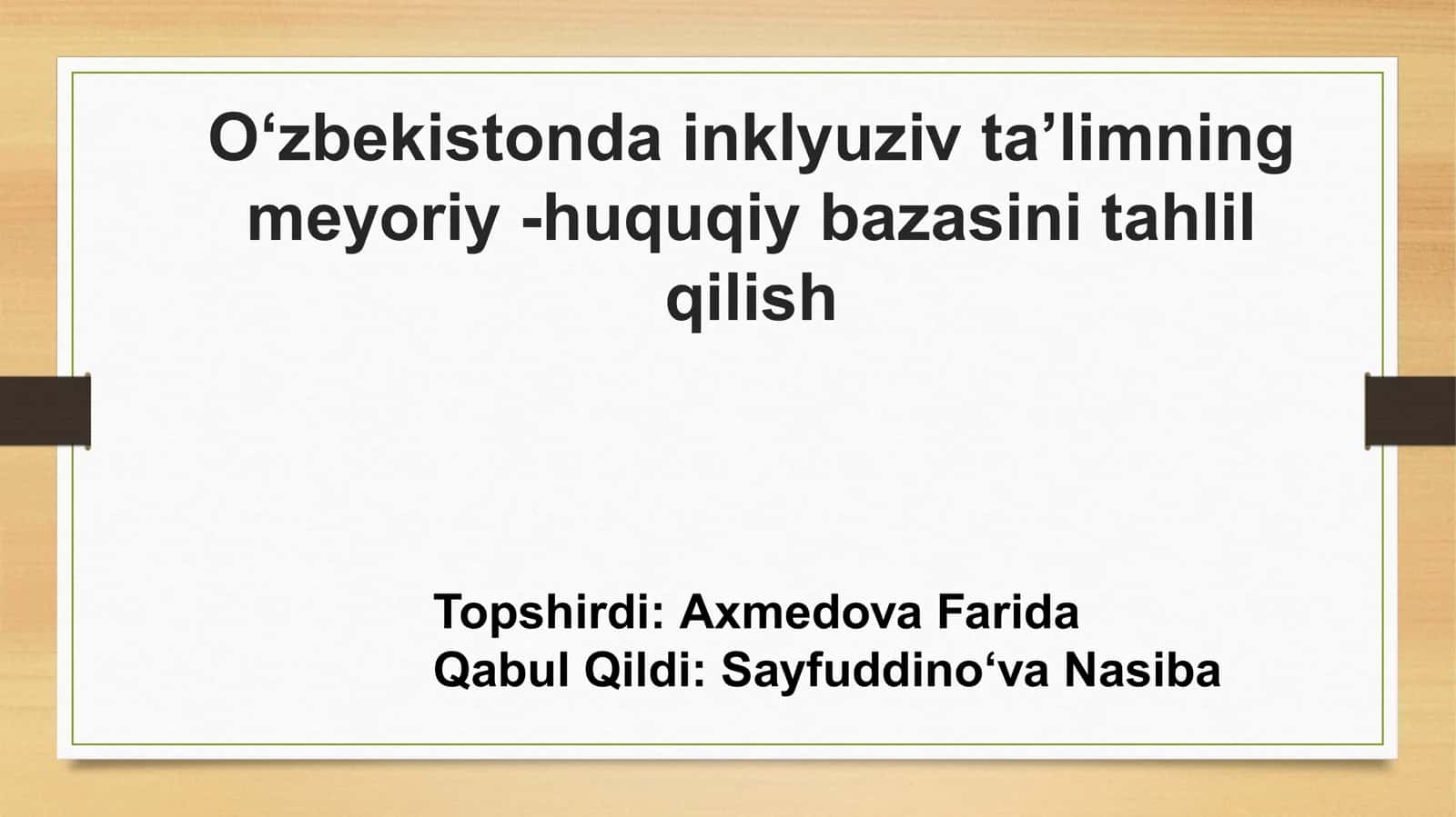 Inklyuziv taʼlimning meyoriy -huquqiy bazasini tahlil qilish