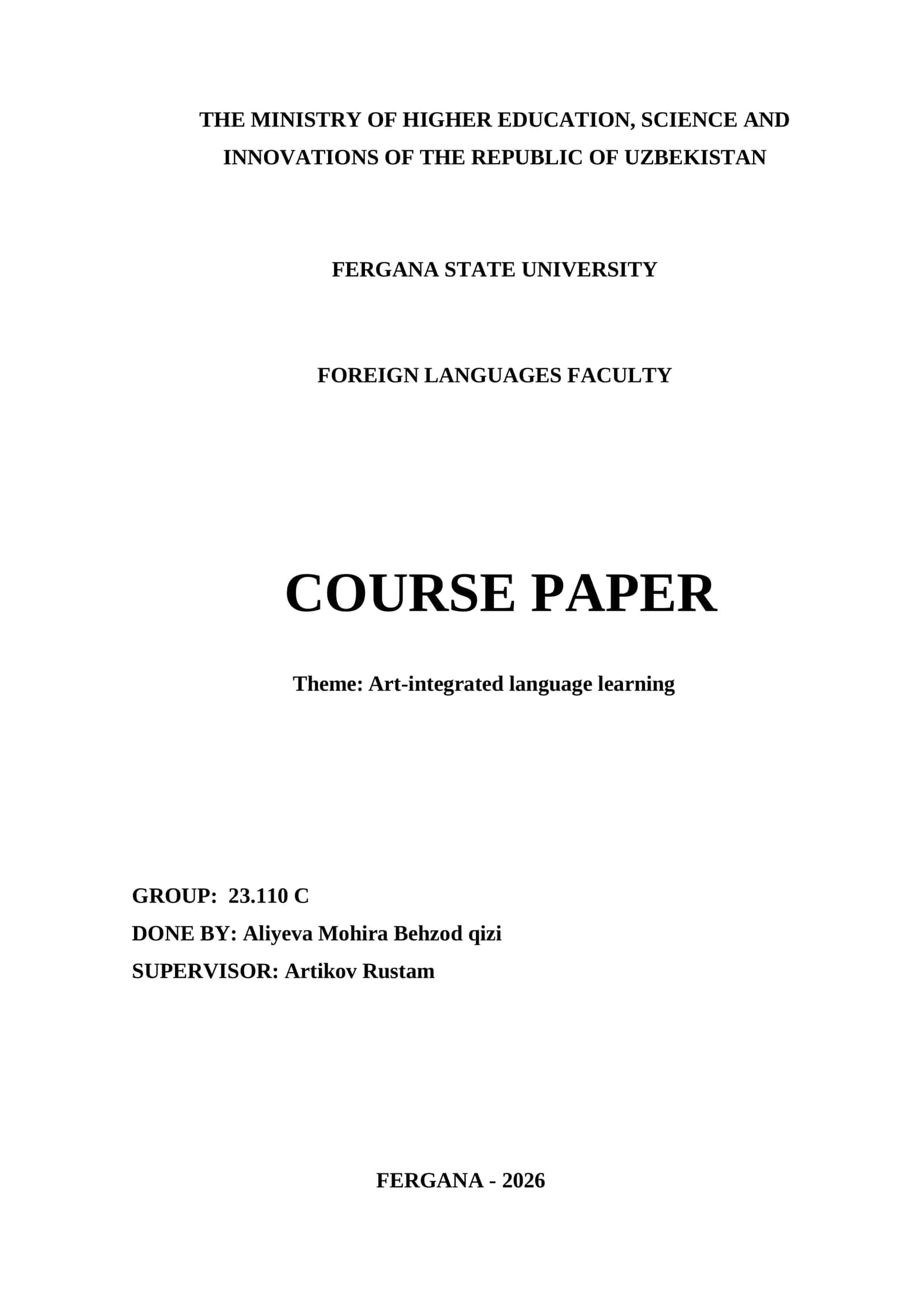 Course Paper on Art-Integrated Language Learning