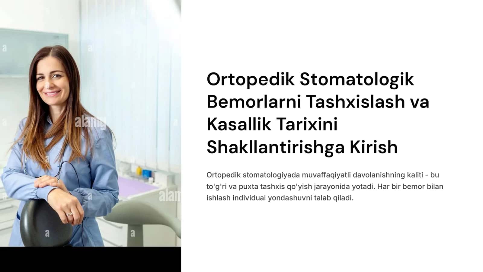 Kasallik tarixi . Ortopedik stomatologik bemorlarga tashxis qo‘yish va uni shakllantirish