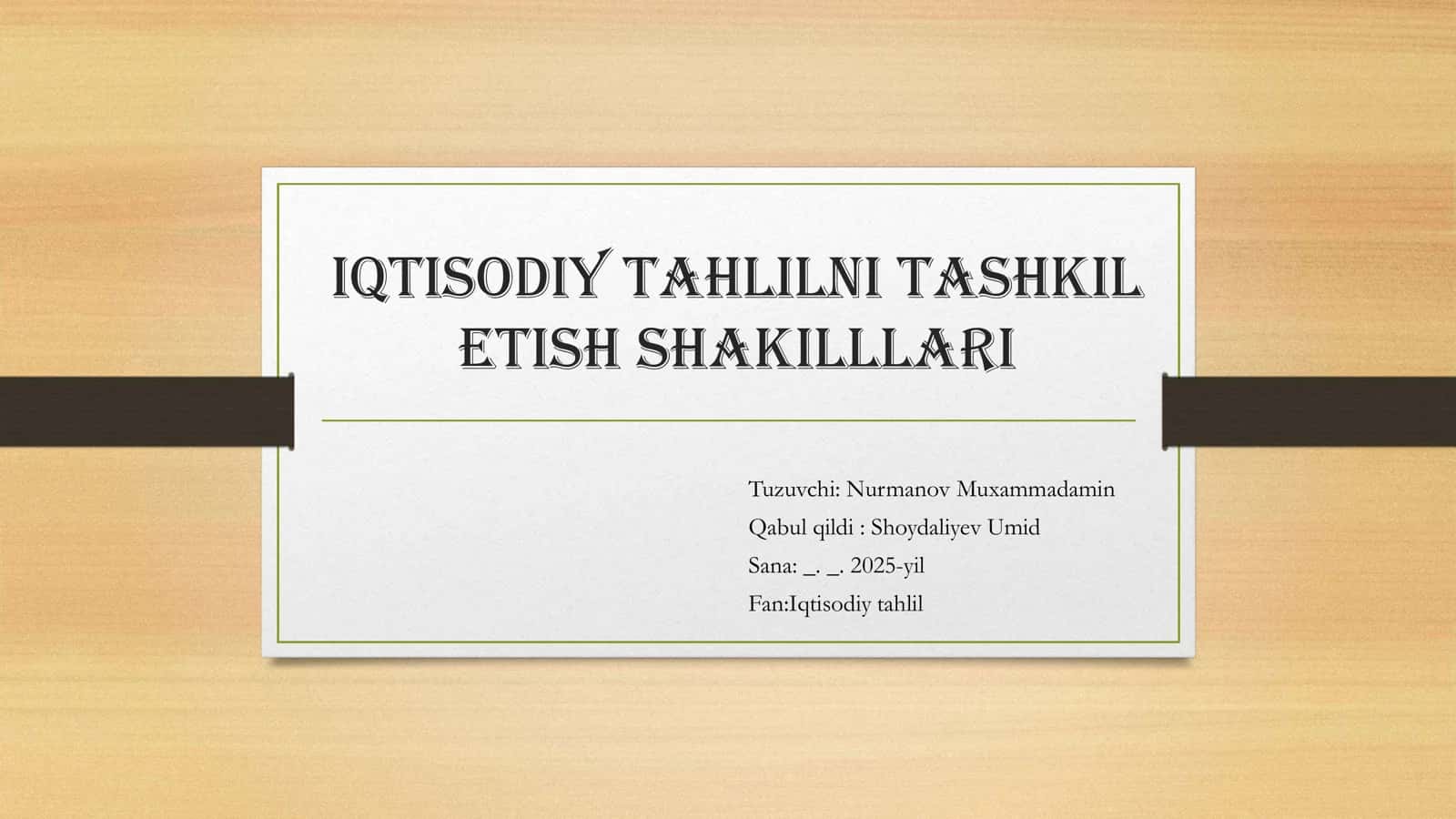 iqtisodiy tahlilni tashkil etish shakillari