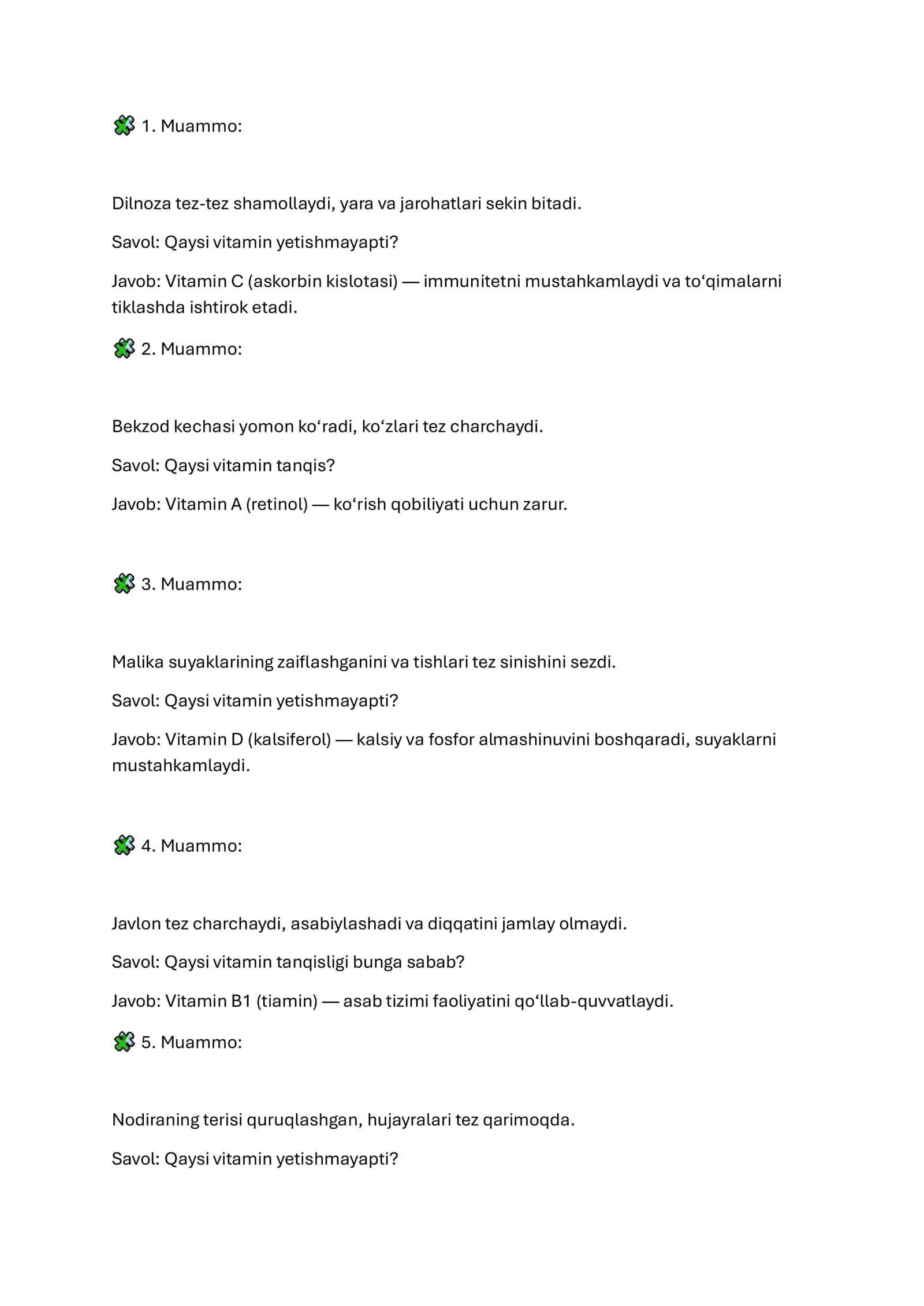 Vitaminlar va ularning inson salomatligidagi o'rni