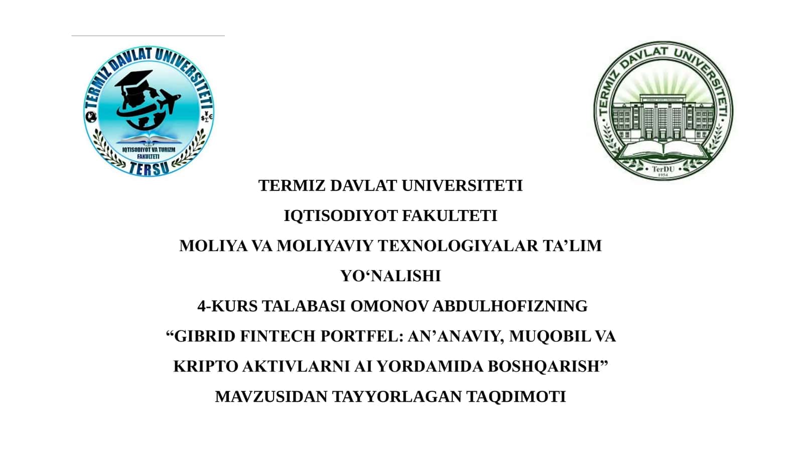 GIBRID FINTECH PORTFEL: AN’ANAVIY, MUQOBIL VA KRIPTO AKTIVLARNI AI YORDAMIDA BOSHQARISH