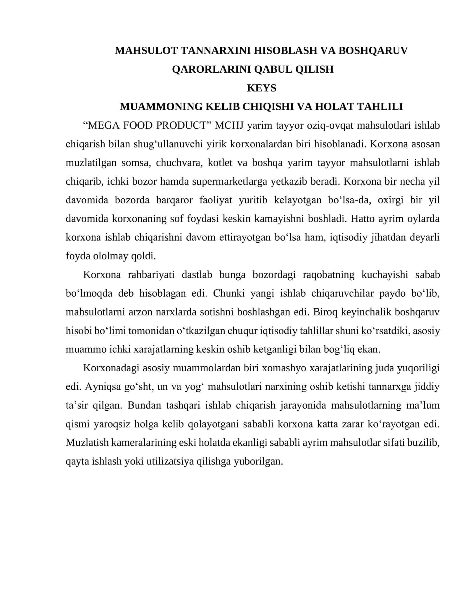 MAHSULOT TANNARXINI HISOBLASH VA BOSHQARUV
