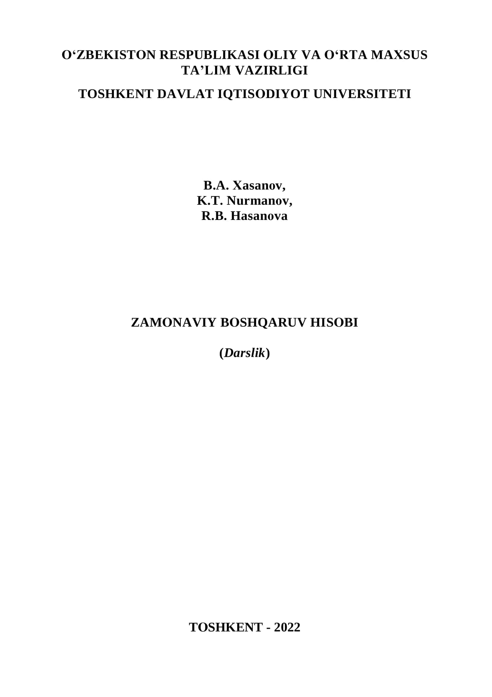 Zamоnaviy Bоshqaruv Hisоbi (Darslik)