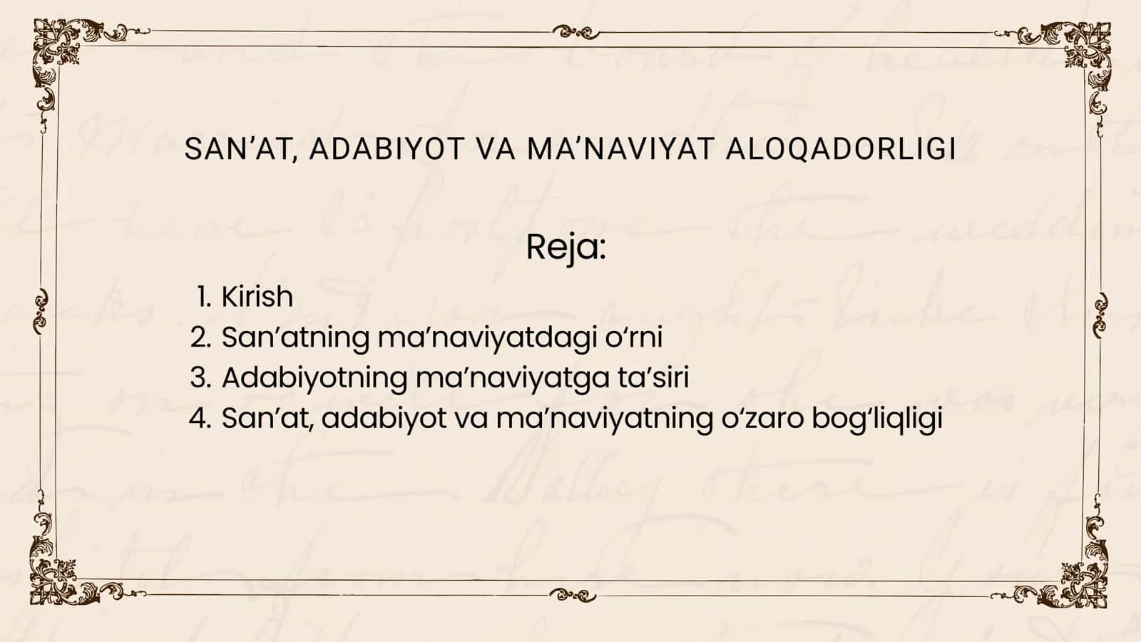 SAN’AT, ADABIYOT VA MA’NAVIYAT ALOQADORLIGI