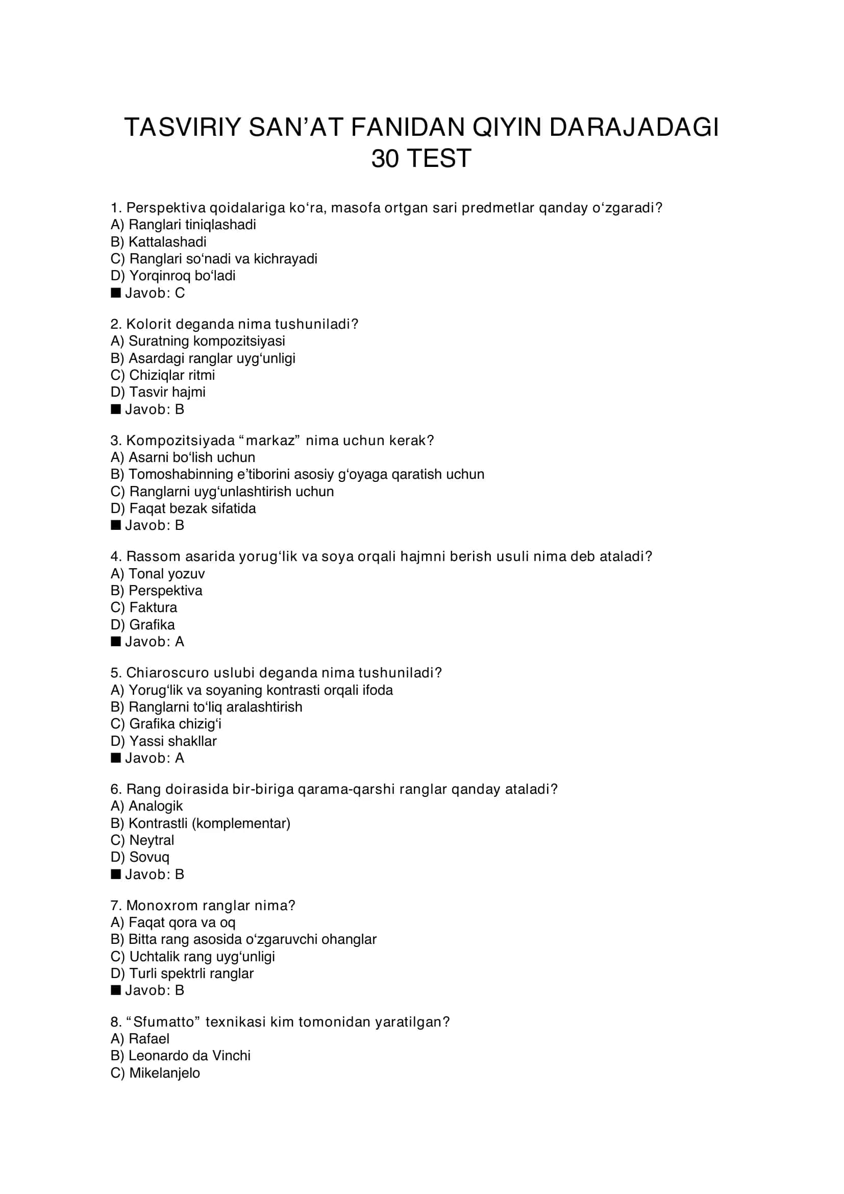 Tasviriy_Sanat_Qiyin_30_Test