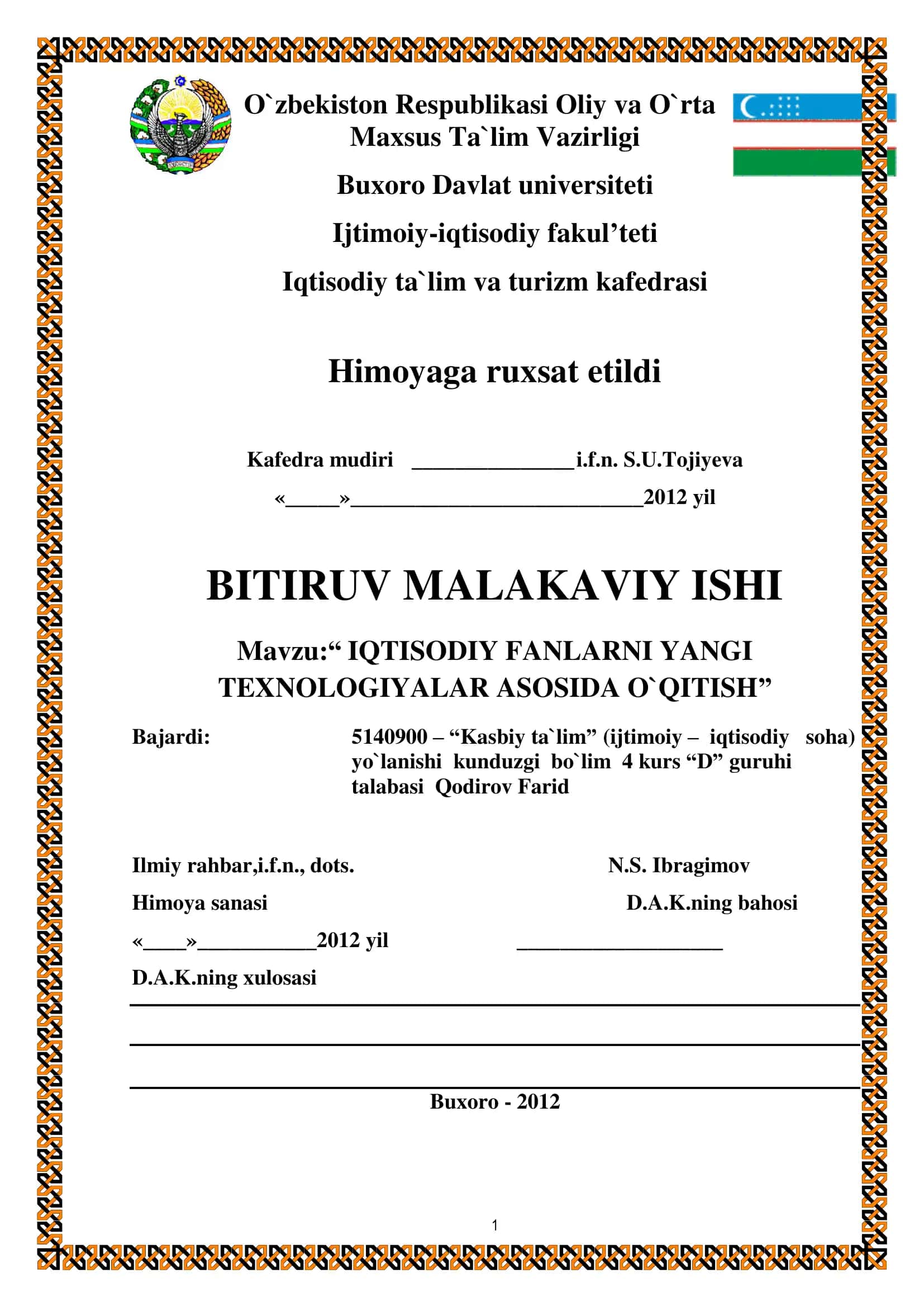 Iqtisodiy ta`lim va turizm kafedrasi