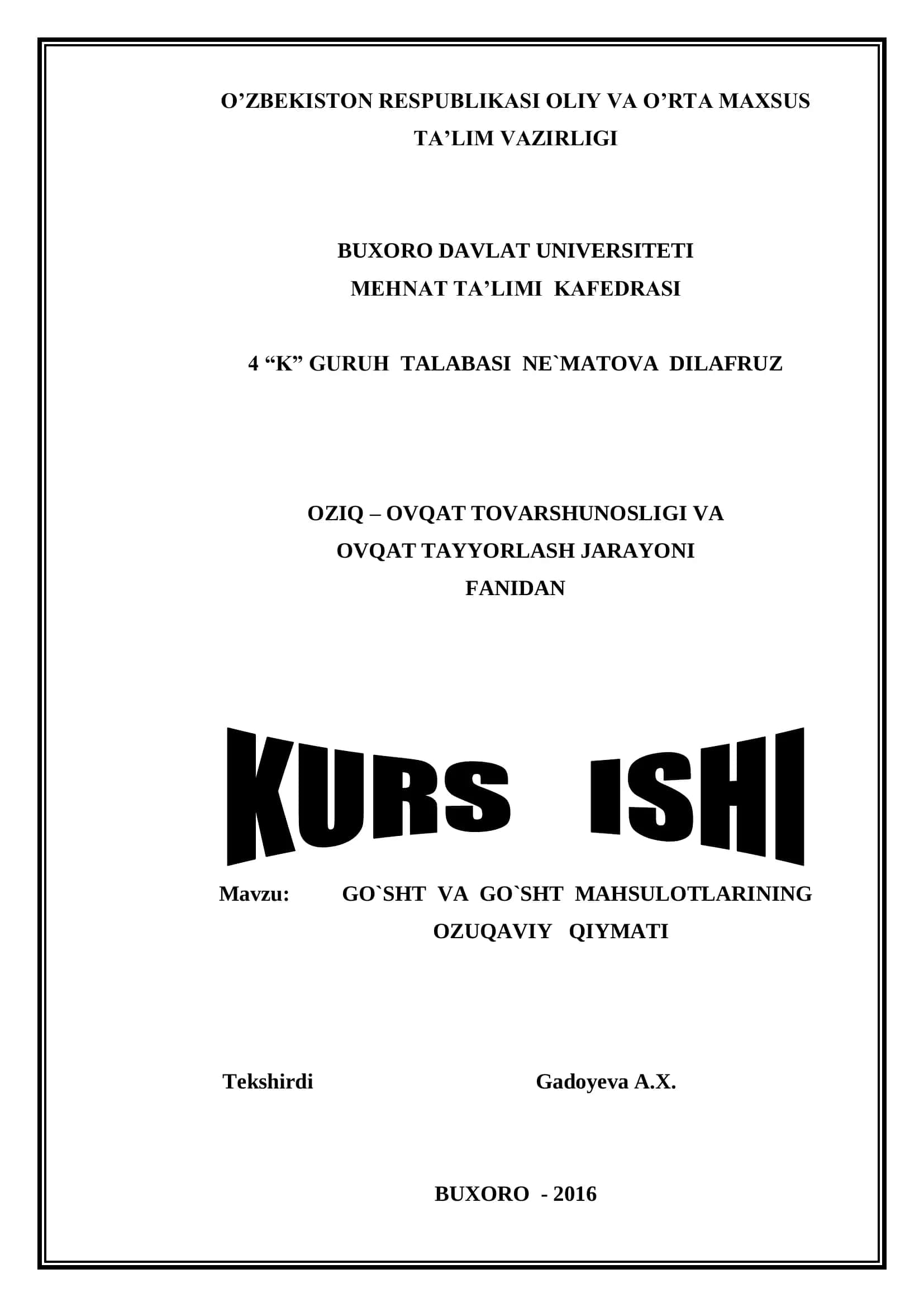 GO`SHT VA GO`SHT MAHSULOTLARINING OZUQAVIY QIYMATI
