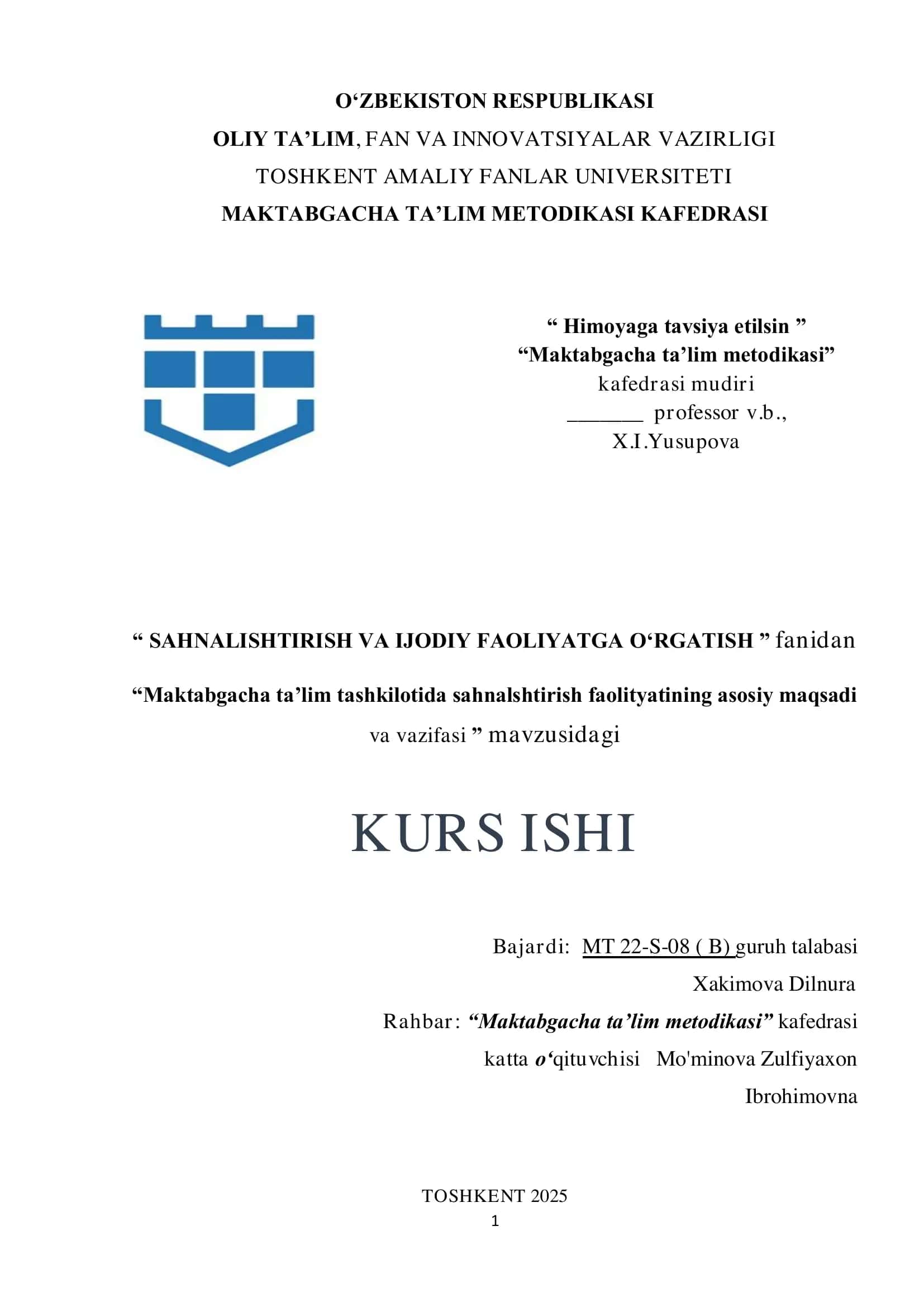 Maktabgacha ta’lim tashkilotida sahnalshtirish faolityatining asosiy maqsadi va vazifasi
