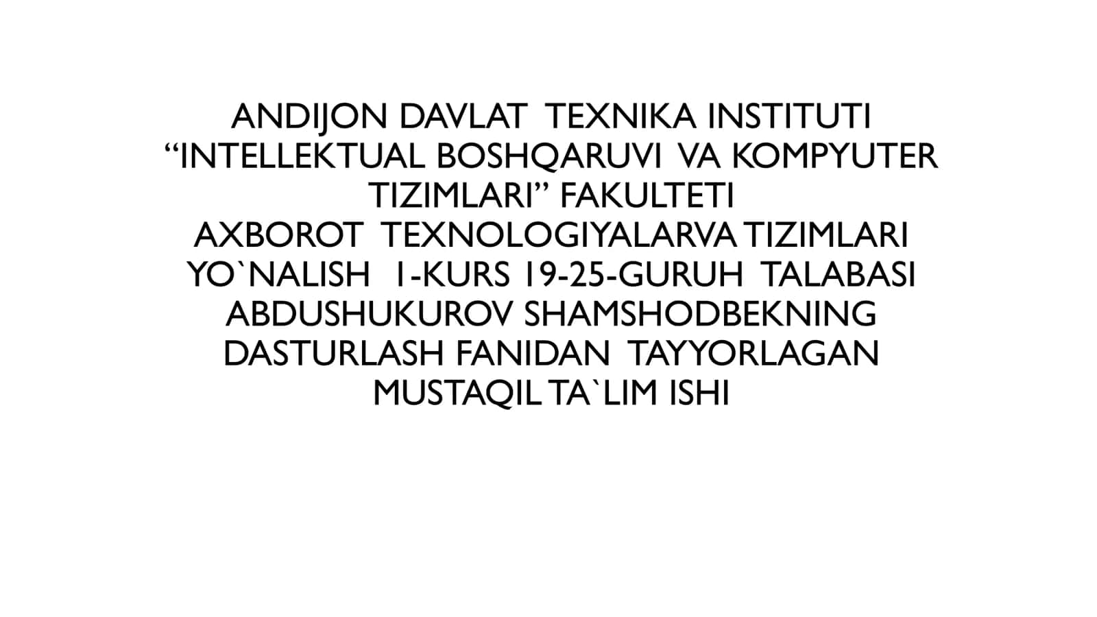 EXCEPTION HANDLING (ISTISNO BILAN ISHLASH) TIZIMI