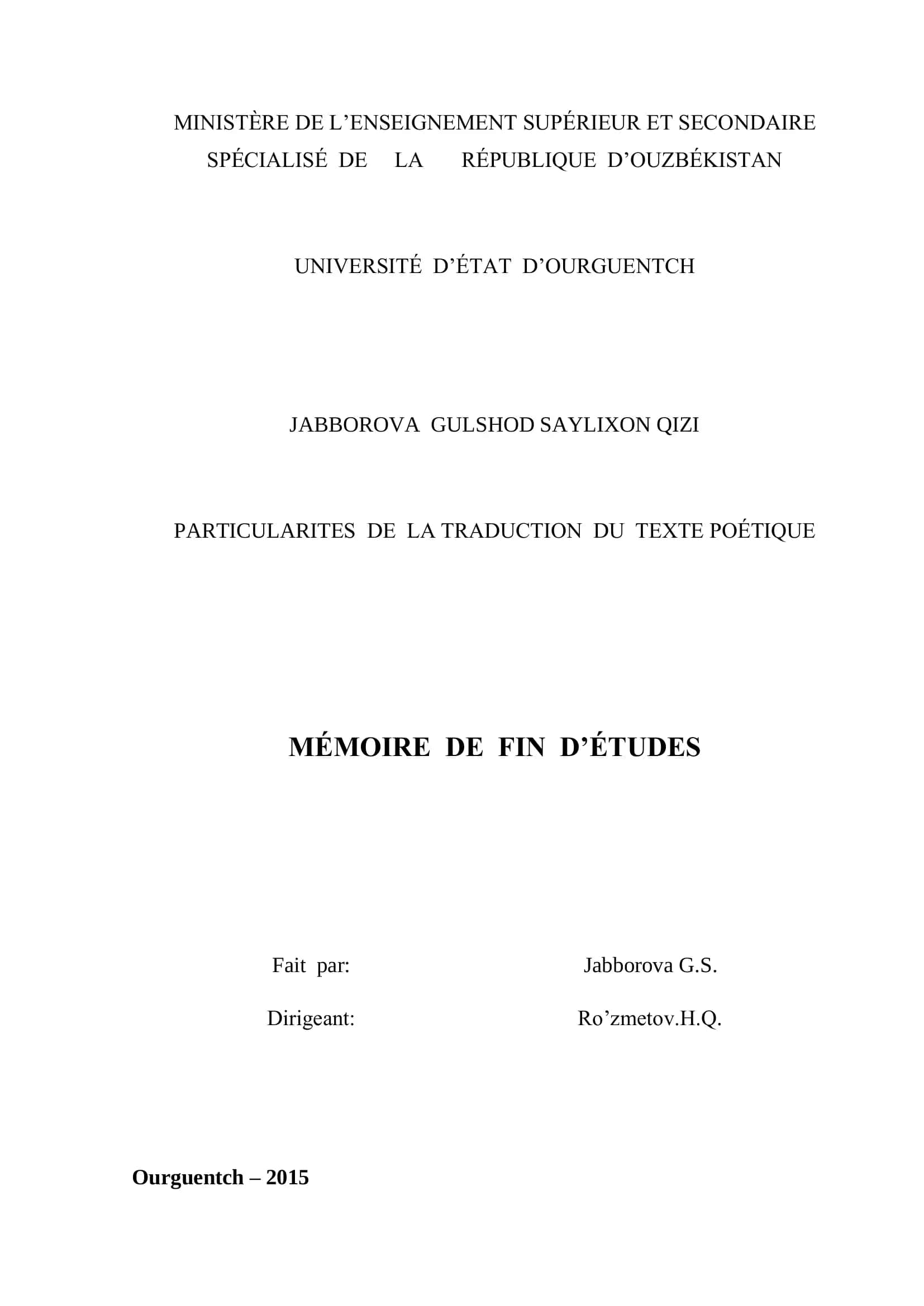 PARTICULARITES DE LA TRADUCTION DU TEXTE POÉTIQUE