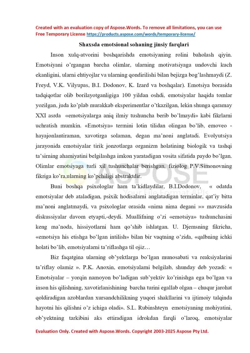 Shaxsda emotsional sohaning jinsiy farqlari
