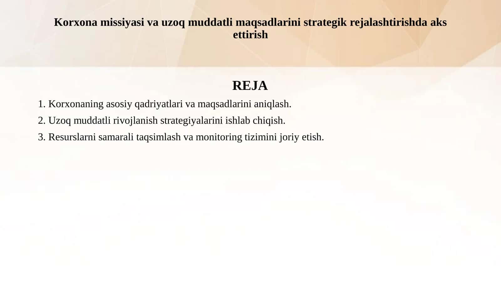 Korxona missiyasi va uzoq muddatli maqsadlarini strategik rejalashtirishda aks ettirish