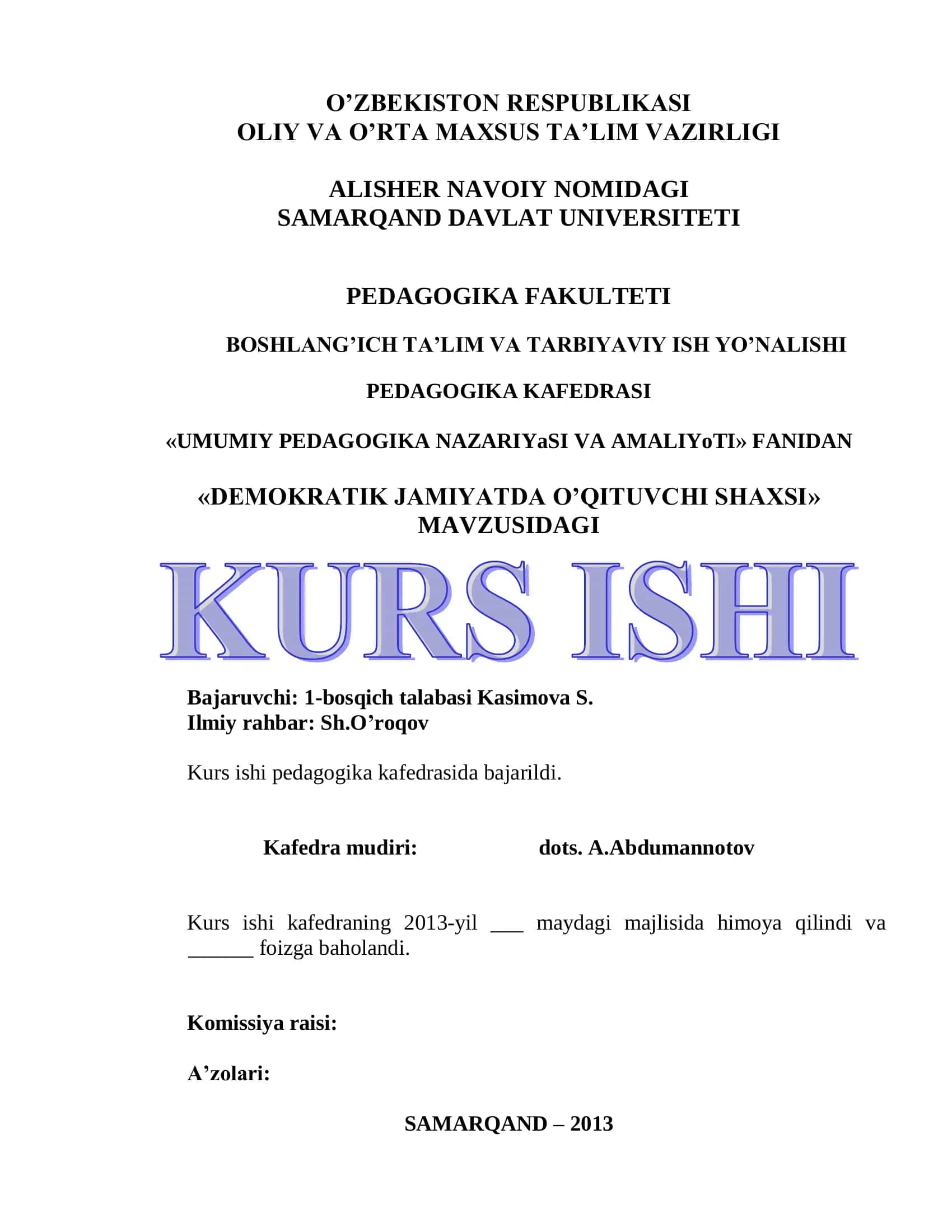 DEMOKRATIK JAMIYATDA O’QITUVCHI SHAXSI