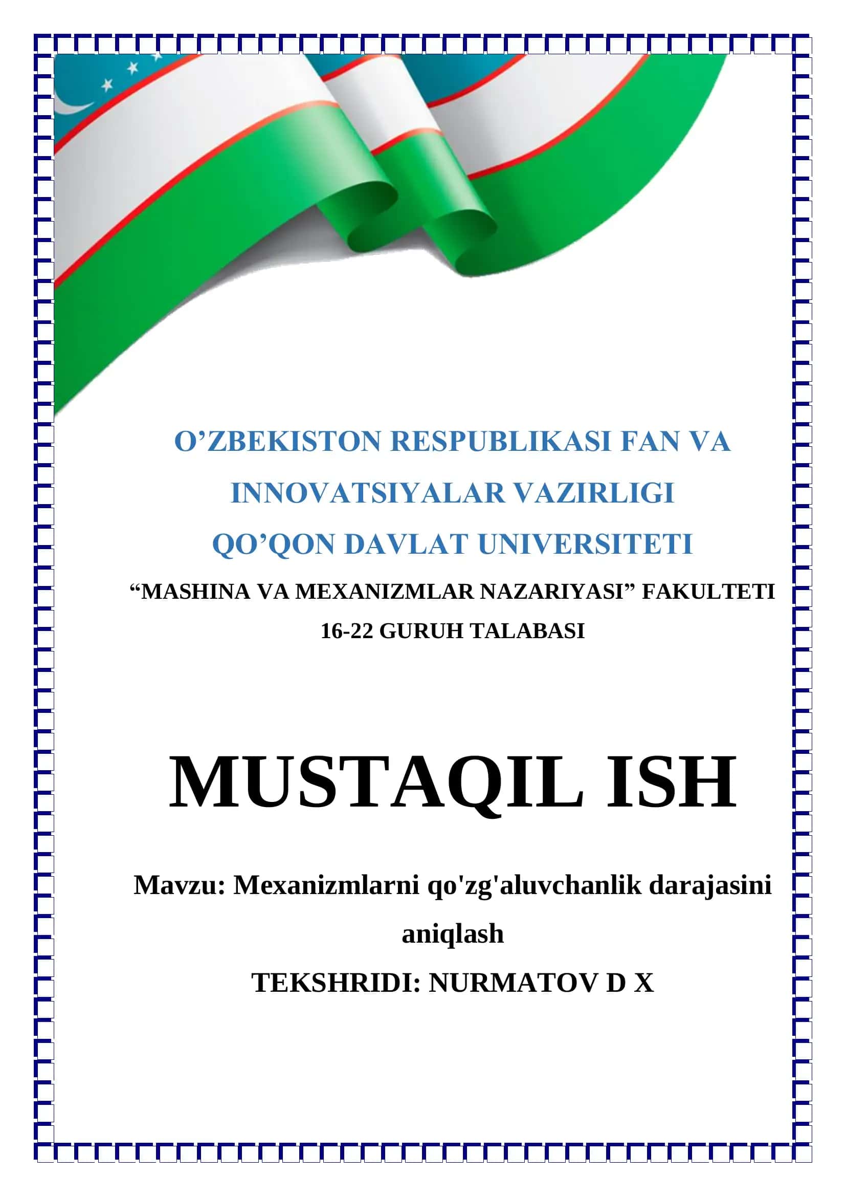 Mexanizmlarni qo'zg'aluvchanlik darajasini aniqlash