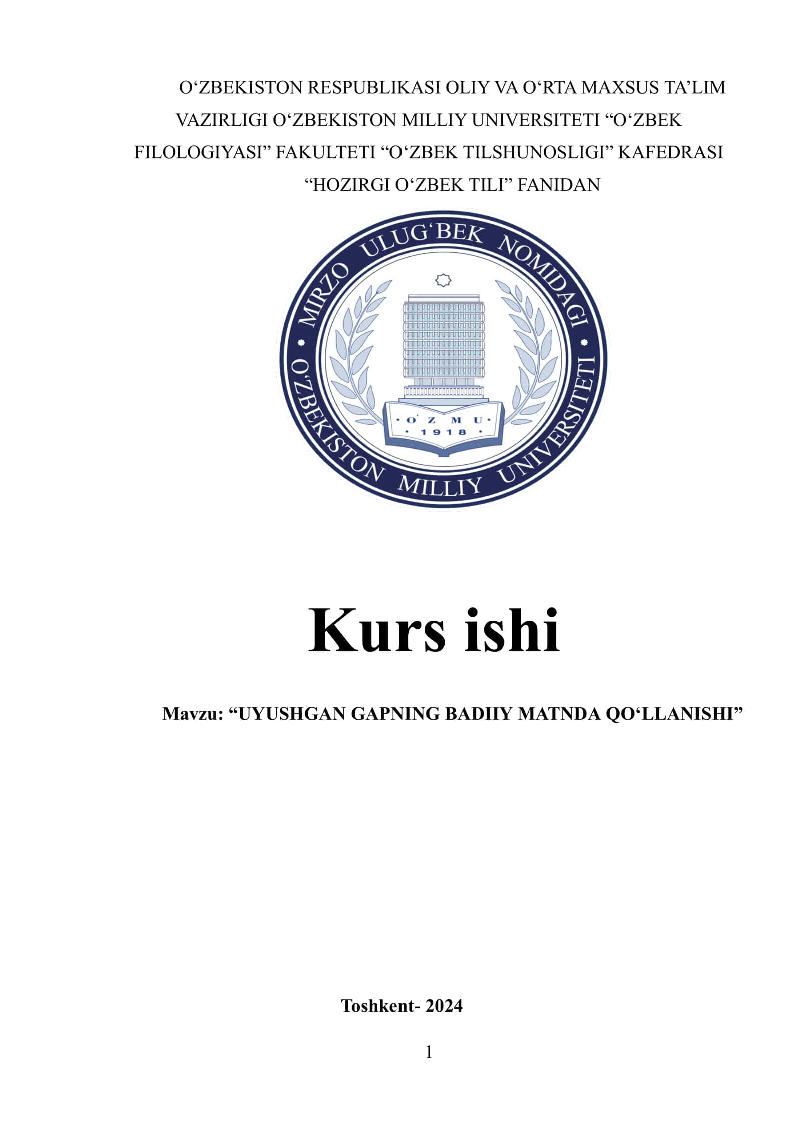 UYUSHGAN GAPNING BADIIY MATNDA QOʻLLANISHI