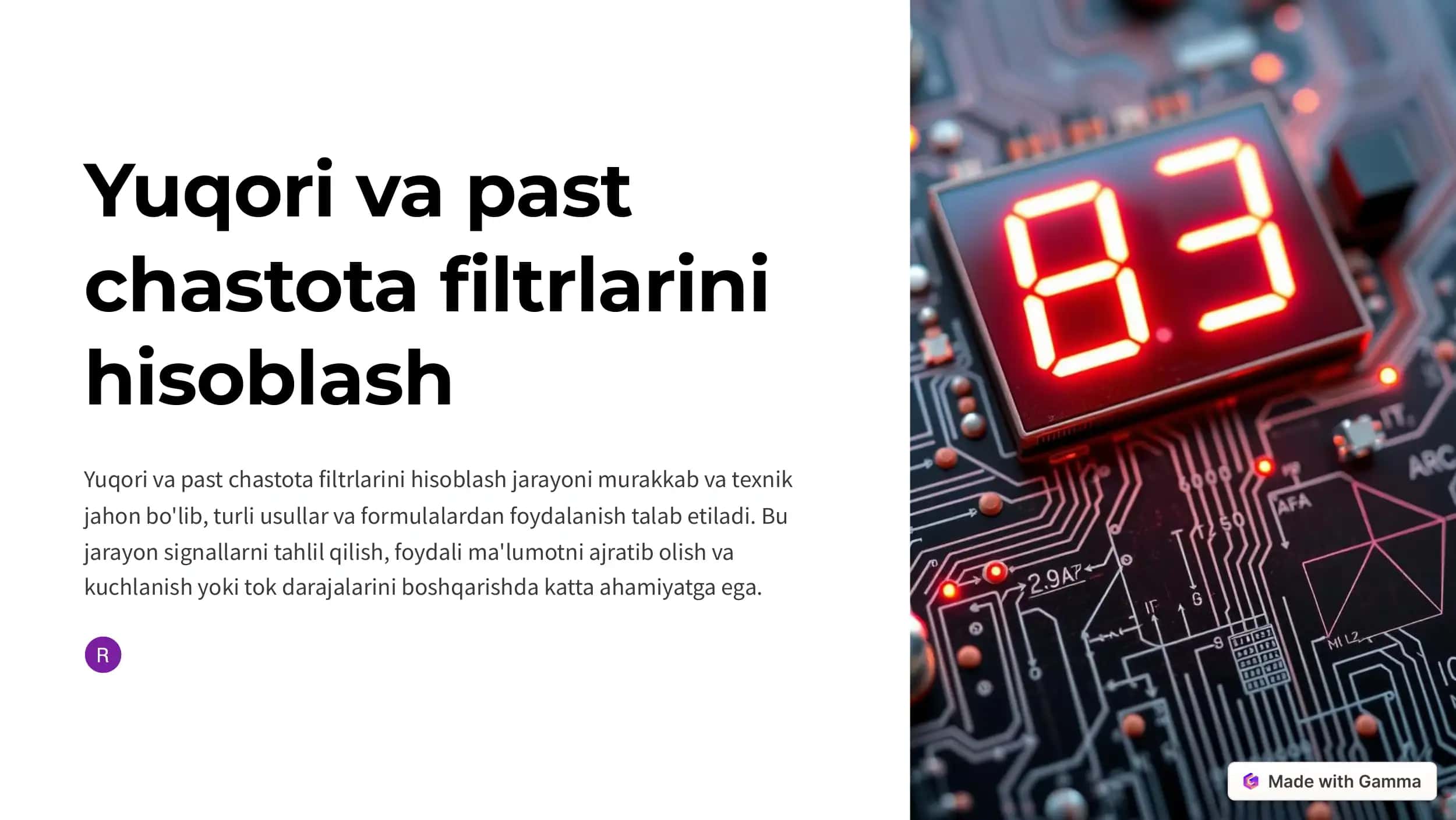 Yuqori va past chastota filtrlarini  hisoblash