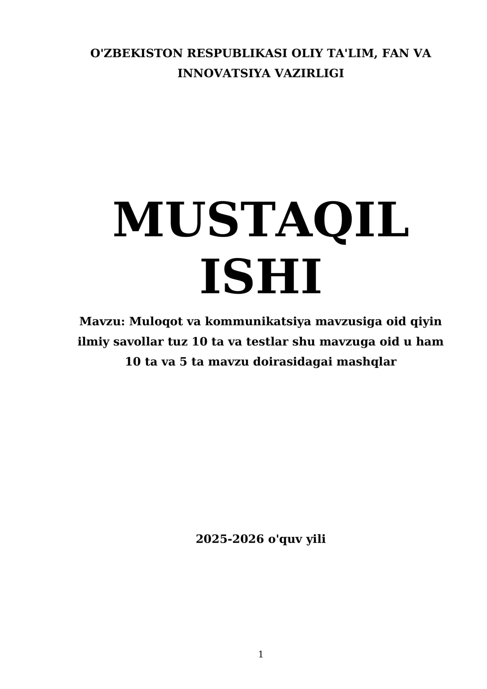 Muloqot va kommunikatsiya mavzusiga oid qiyin ilmiy savollar tuz